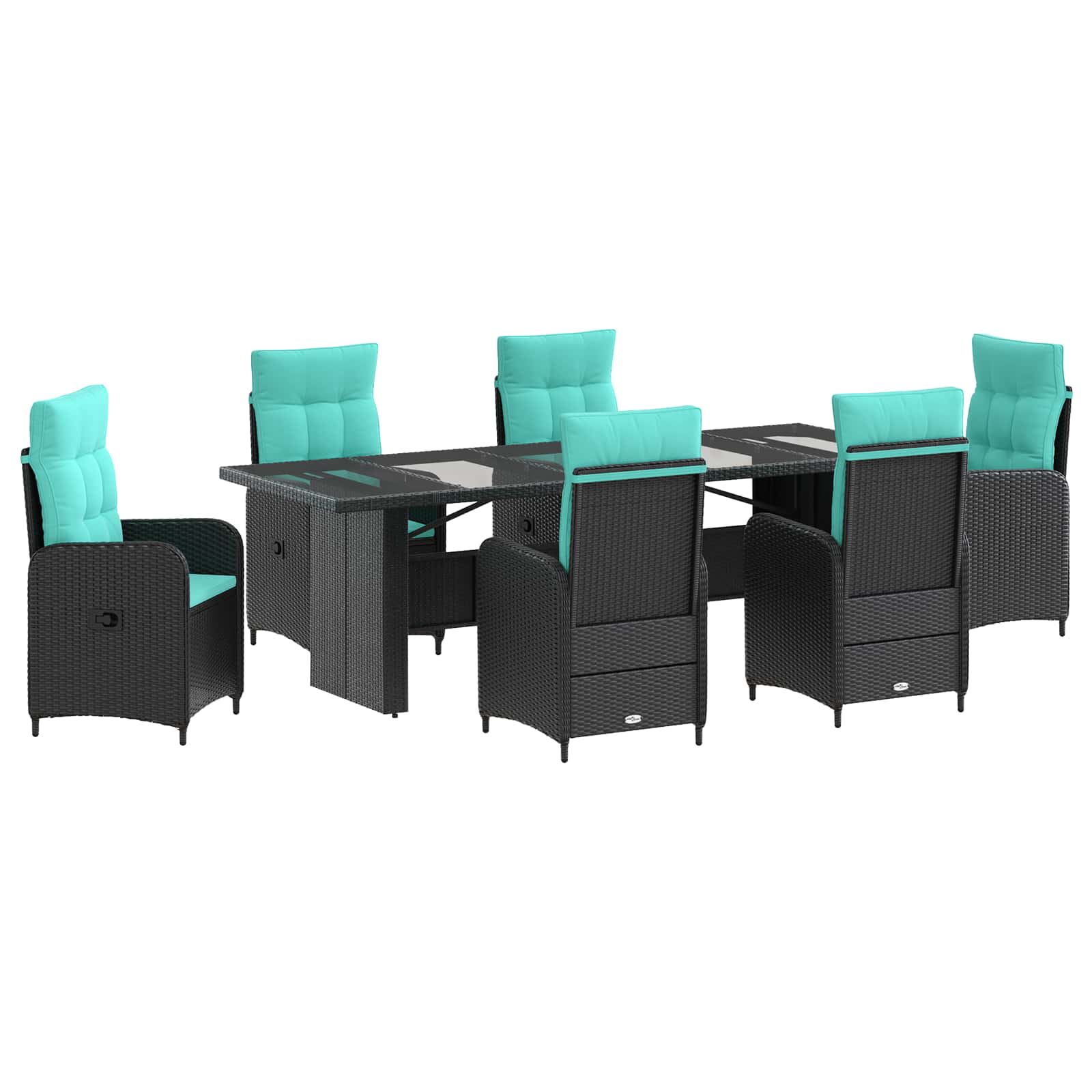 Outdoortisch-set 7 Stk. Schwarz Und Türkis Poly-rattan Vidaxl