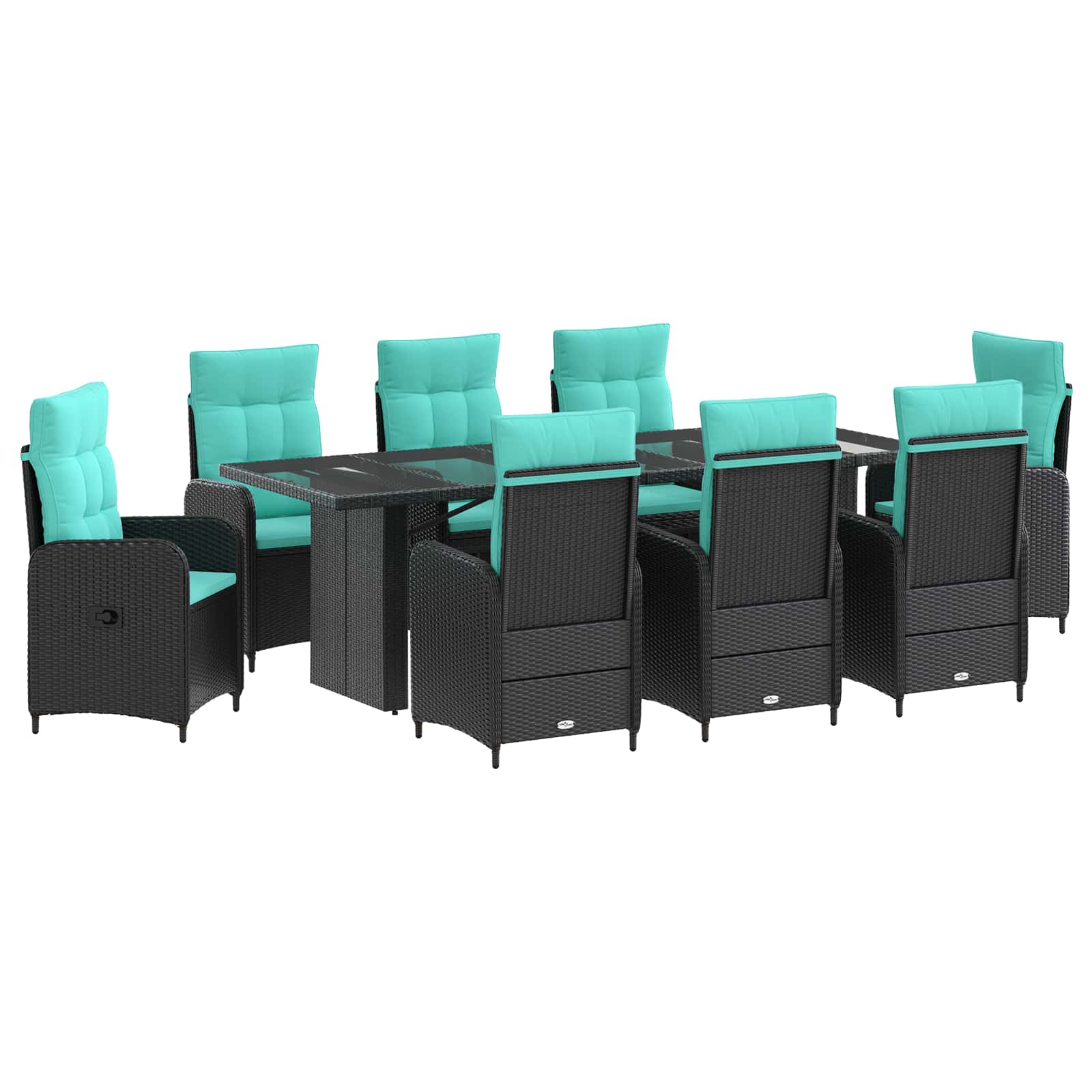 Outdoortisch-set 9 Stk. Schwarz Und Türkis Poly-rattan Vidaxl