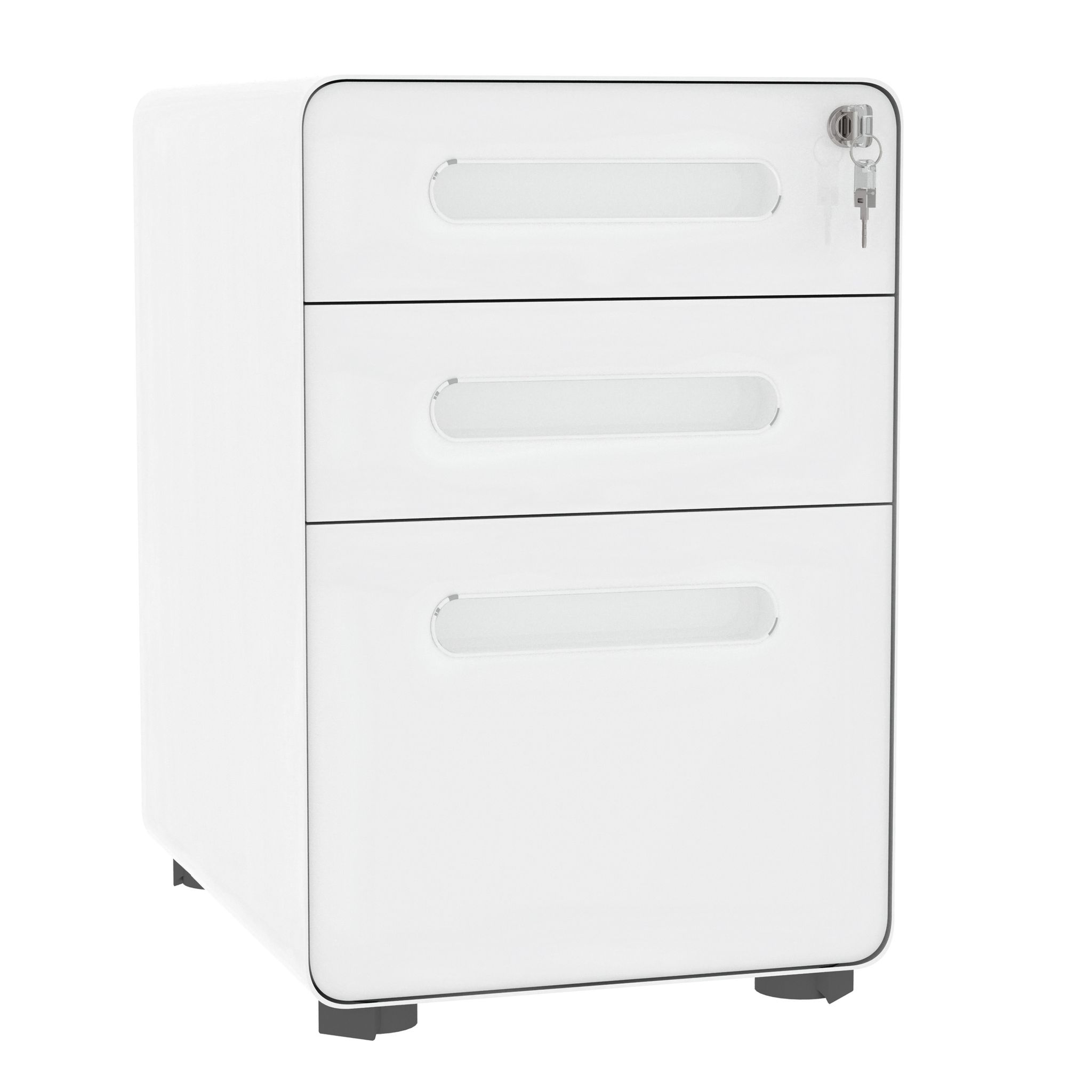 Vinsetto - Rollcontainer, Aktenschrank, Bürocontainer Mit 3 Schubladen, Büroschrank, Aufbewahrung, Container, Stahl, Weiß, 39 X 48 X 59 Cm