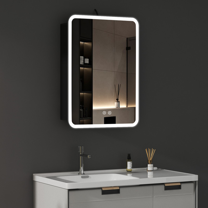 Schwarz Spiegelschrank Bad Mit Beleuchtung 40x60cm Komplett Vormontiert Led Spiegelschrank Mit Beleuchtung Badspiegel Schwarz Badezimmerschrank Hängeschränke Medizin Kabinett Mit 3 Einstellbare Lichtf