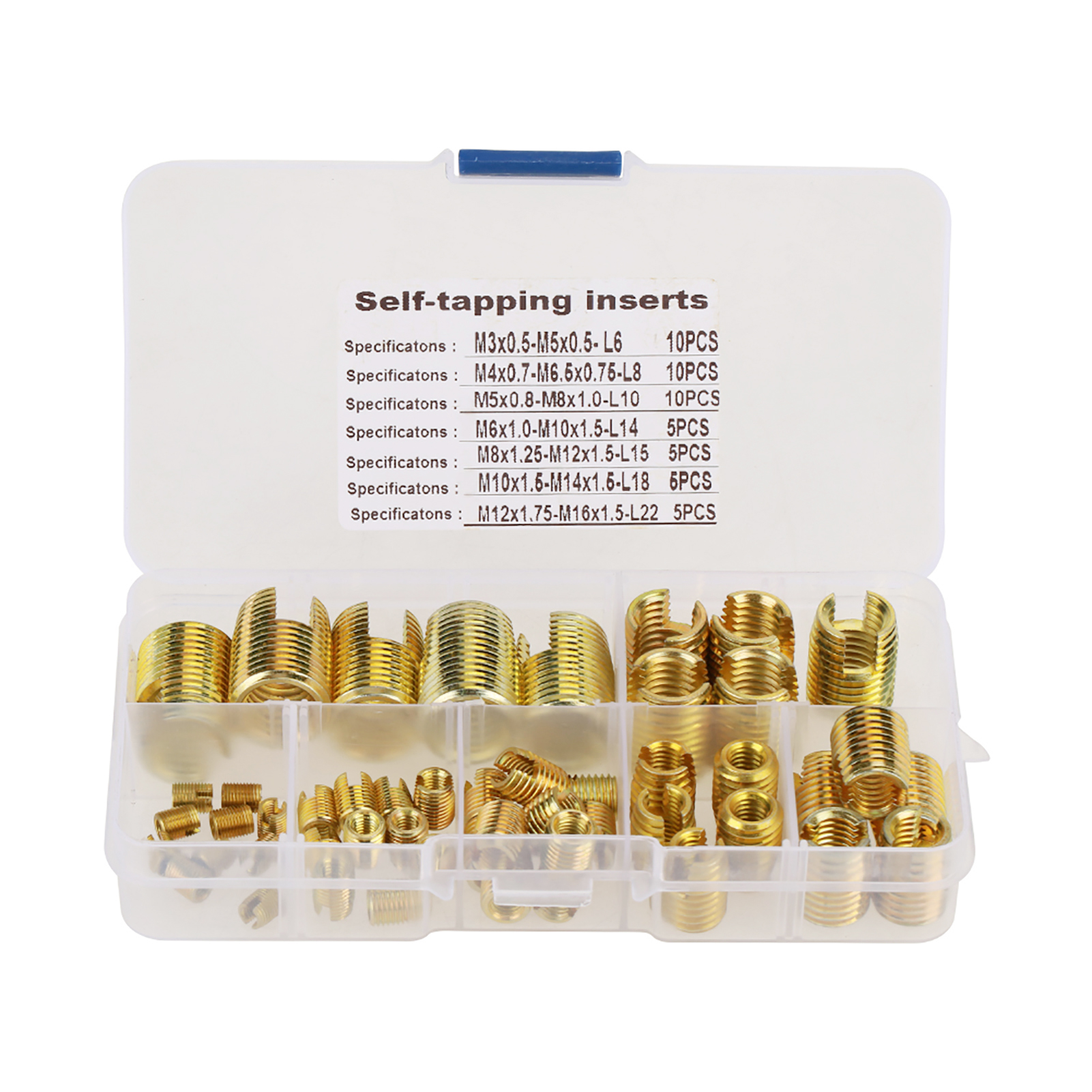 Messing-selbstschneidgewinde, Schlitzeinsätze, Kombinationsset, Reparaturwerkzeug, 50 Stück.