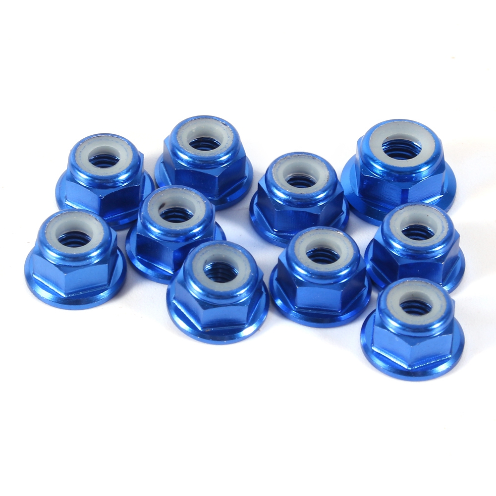 10 Stück M4 Nylon-einsatz Selbstsichernde Aluminium-sechskantmuttern, Sicherungsmuttern, Königsblau.