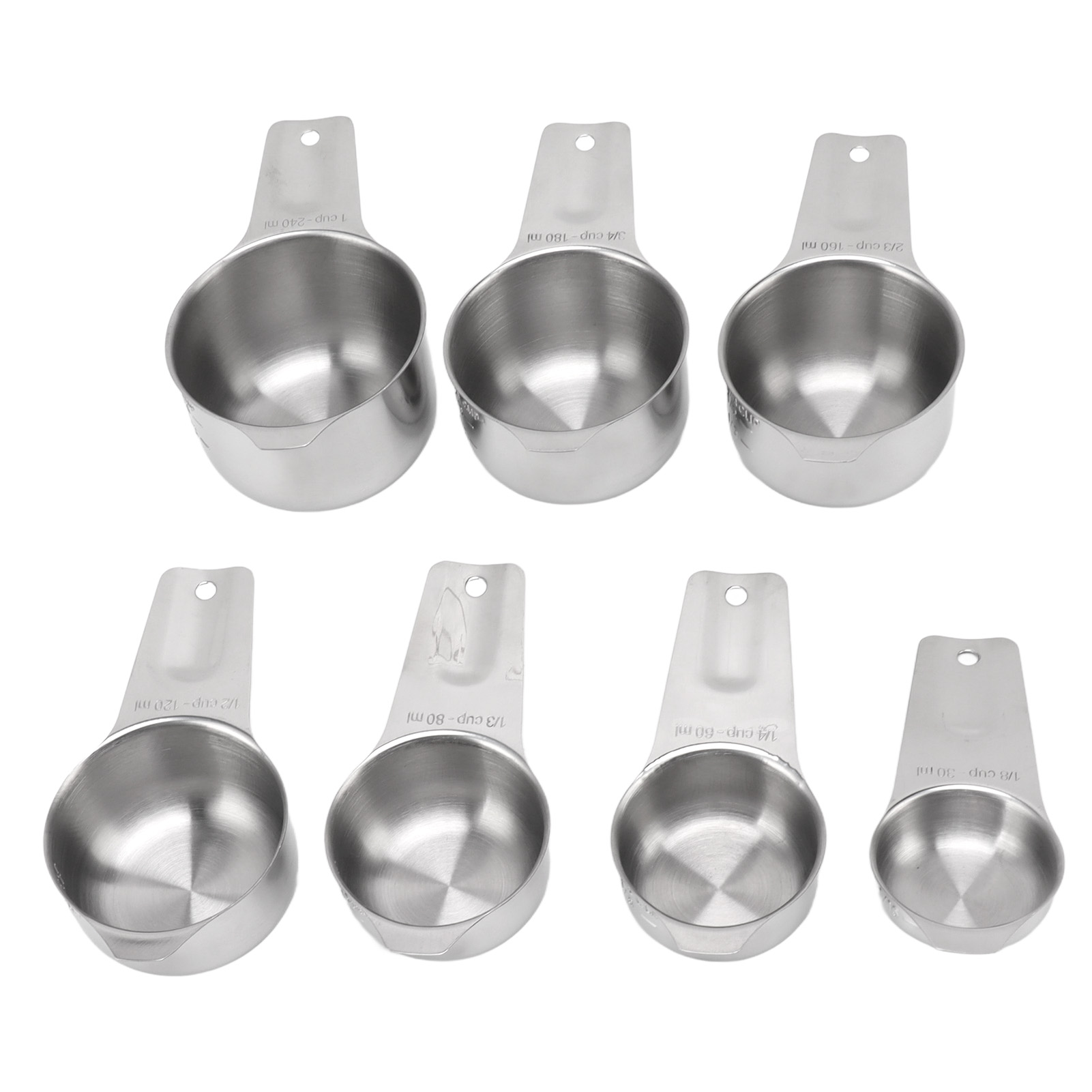 Set Aus 7 Messbechern Aus Edelstahl, Stapelbar, Nestbar, Multifunktionale Küchenhelfer Aus Metall.