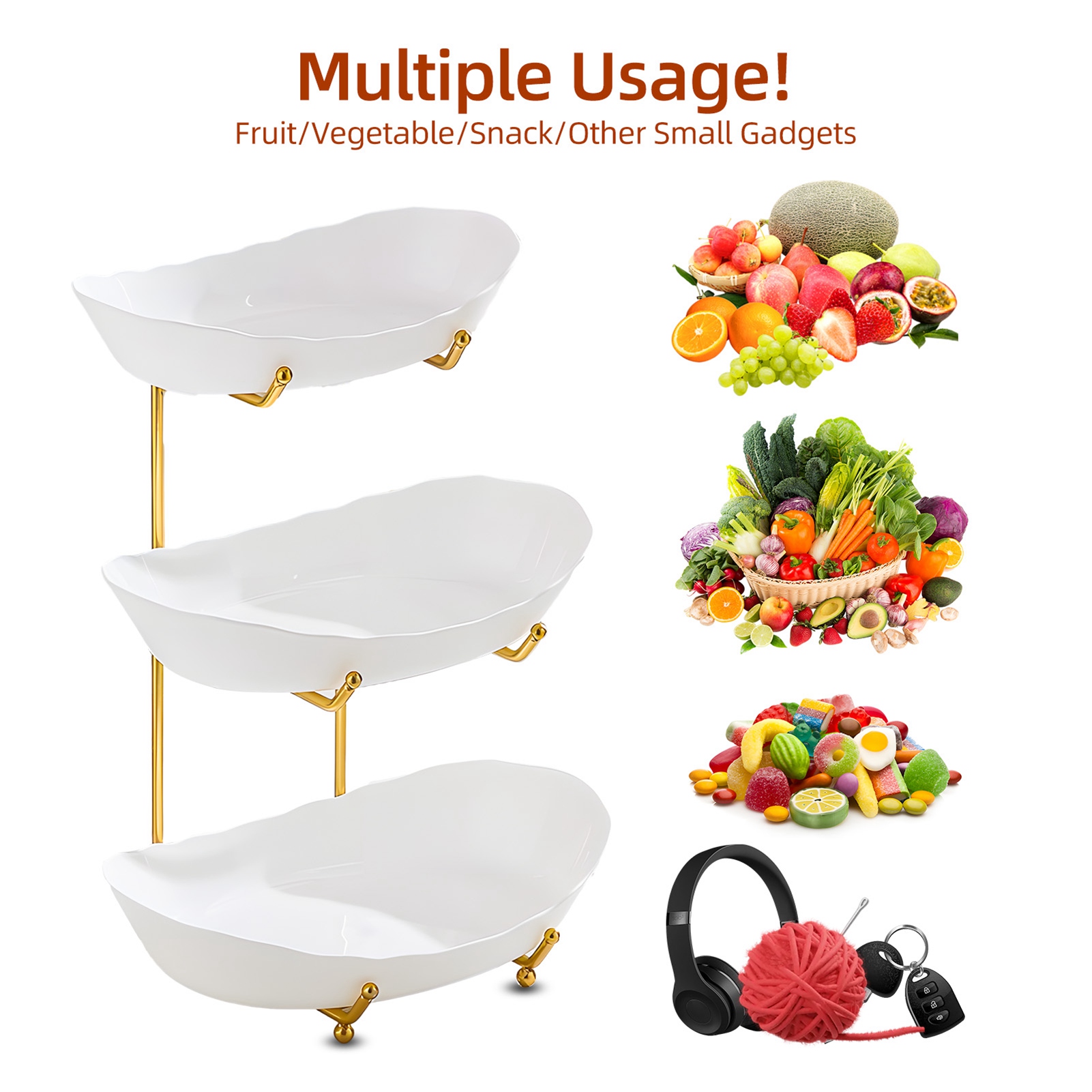 Obstschale Für Die Küchentheke, 3-stöckiger Acrylkorb Mit Servierschalen Und Metallständer, Mehrstöckige Aufbewahrung Für Gemüse, Snacks/nüsse, Kuchen, Desserts, Perfekt Für Ein Buffet Bei Einer Hochz