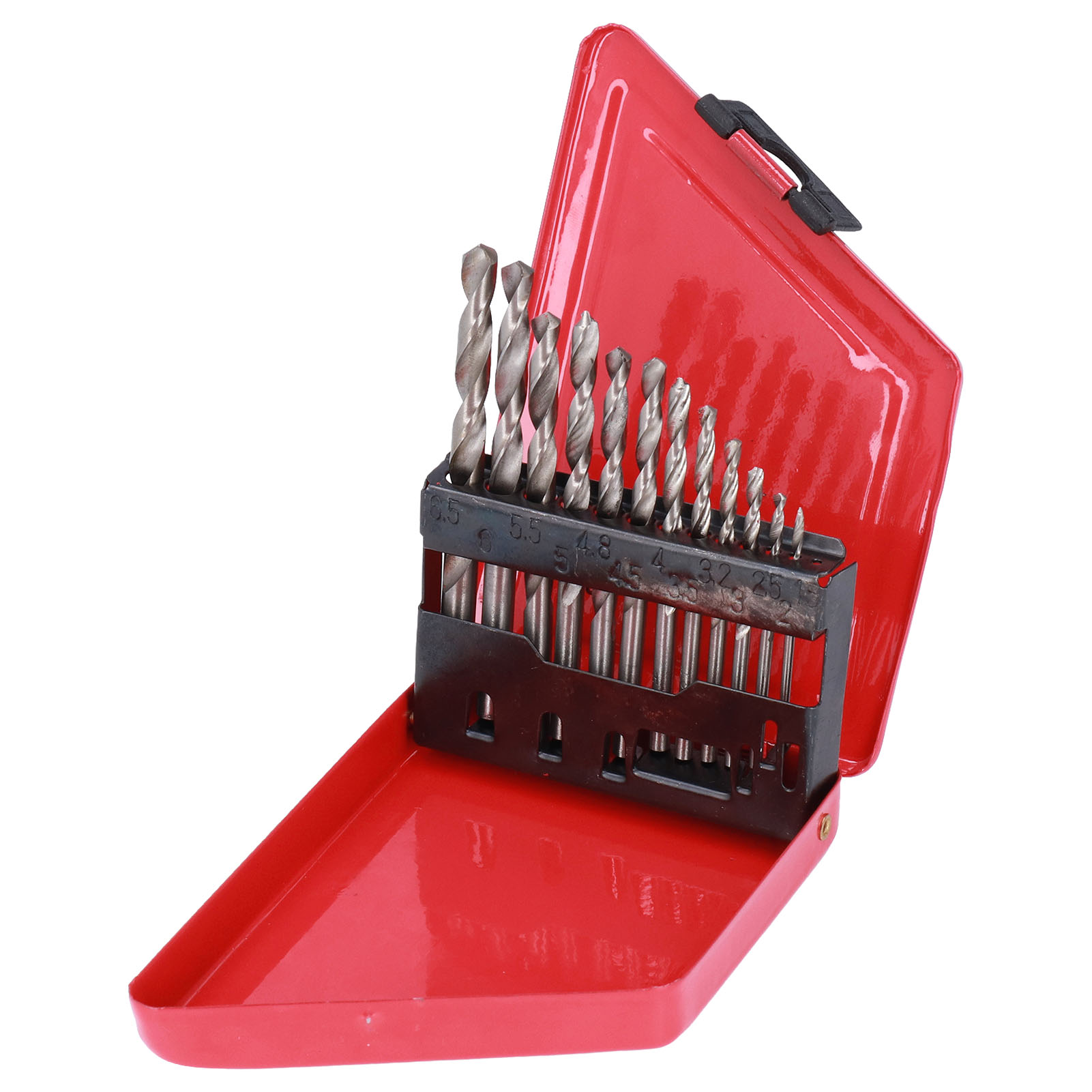 Hss-schnellwechsel-spiralbohrer, Zum Schneiden Von Holz Und Metall, Schaft Von 1,5 Bis 6,5 Mm, Mit Silbernem Etui, 13 Stück.