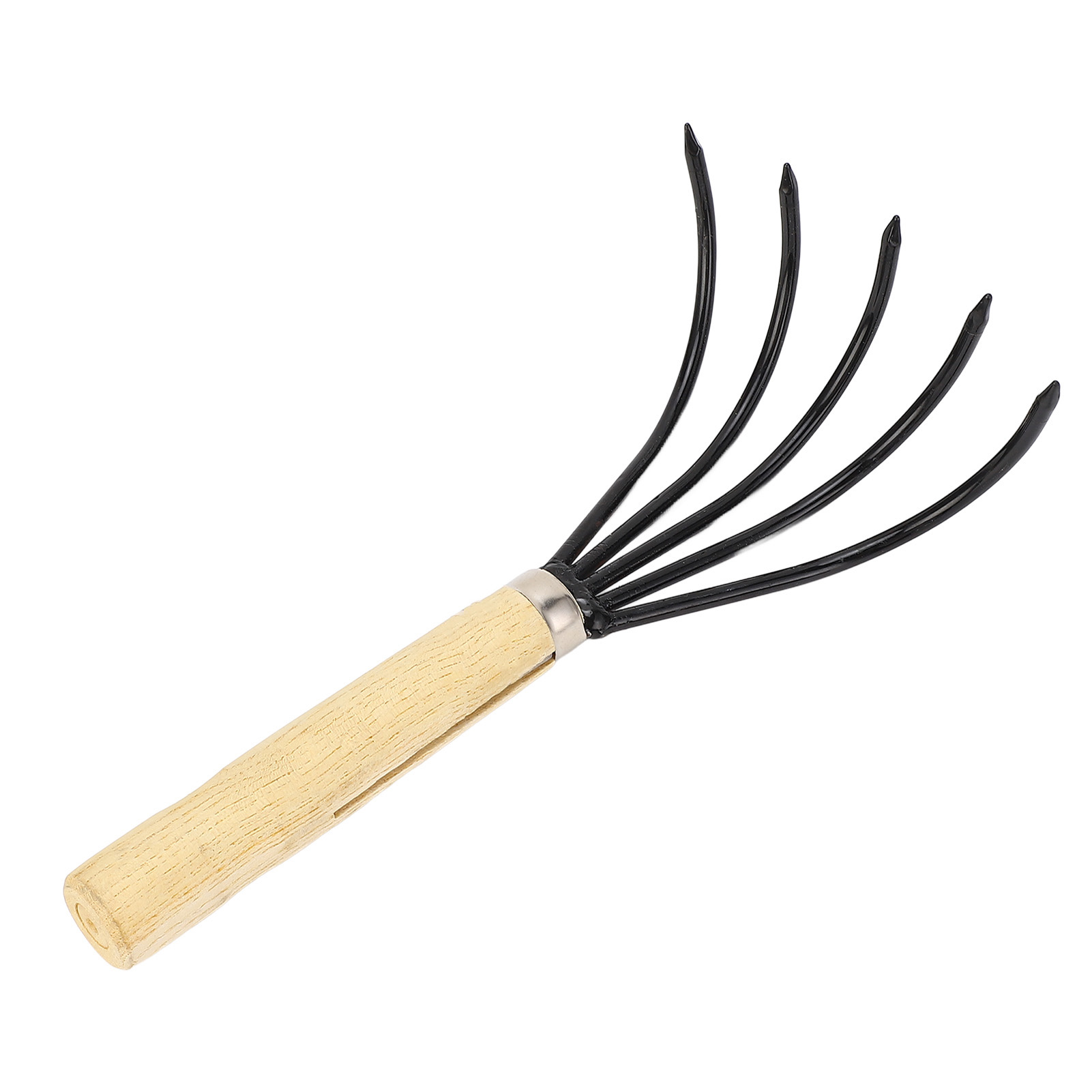 Gartenhandrechen, 5 Stahlzinken, Holzgriff, Ergonomisches Design, Krallenkultivator Für Bodenbearbeitung, Kurzes Auflockern.