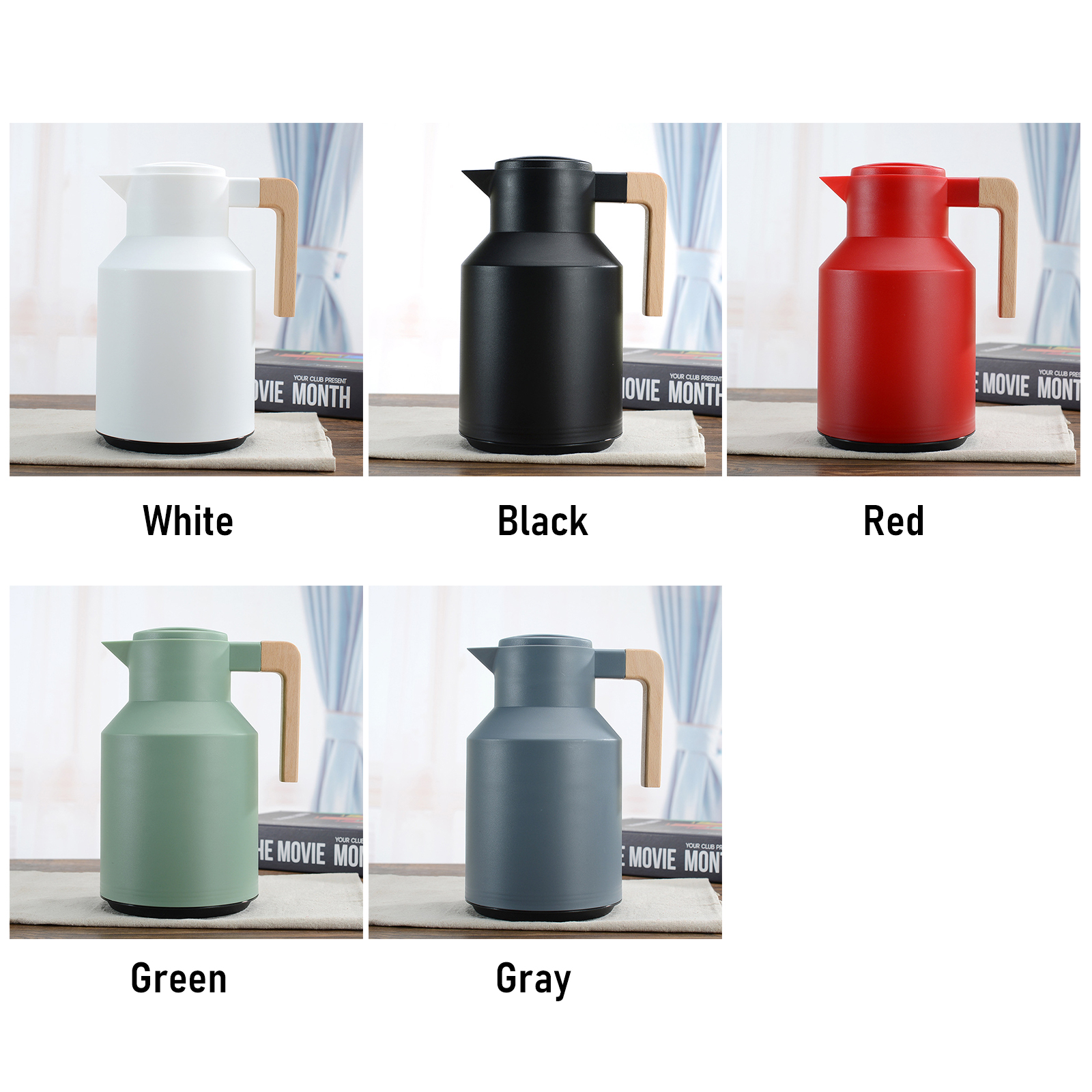1-liter-thermoskanne Für Kaffee, Doppelwandige Thermoskanne Mit Holzgriff, Wasserkocher, Isolierte Flasche Zum Warm- Und Kalthalten Von Tee.