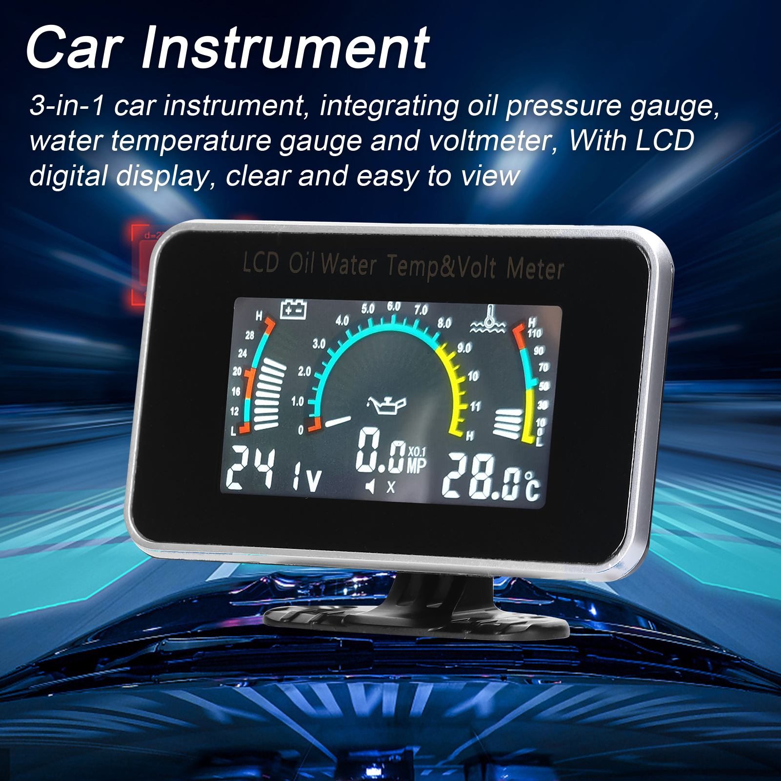 3-in-1 Lcd-digitalinstrument Für Autos, Öldruck- Und Spannungsanzeige, Wassertemperaturanzeige, Universelles 9-36v-instrument Für Lkw, Suv Und Wohnmobil.