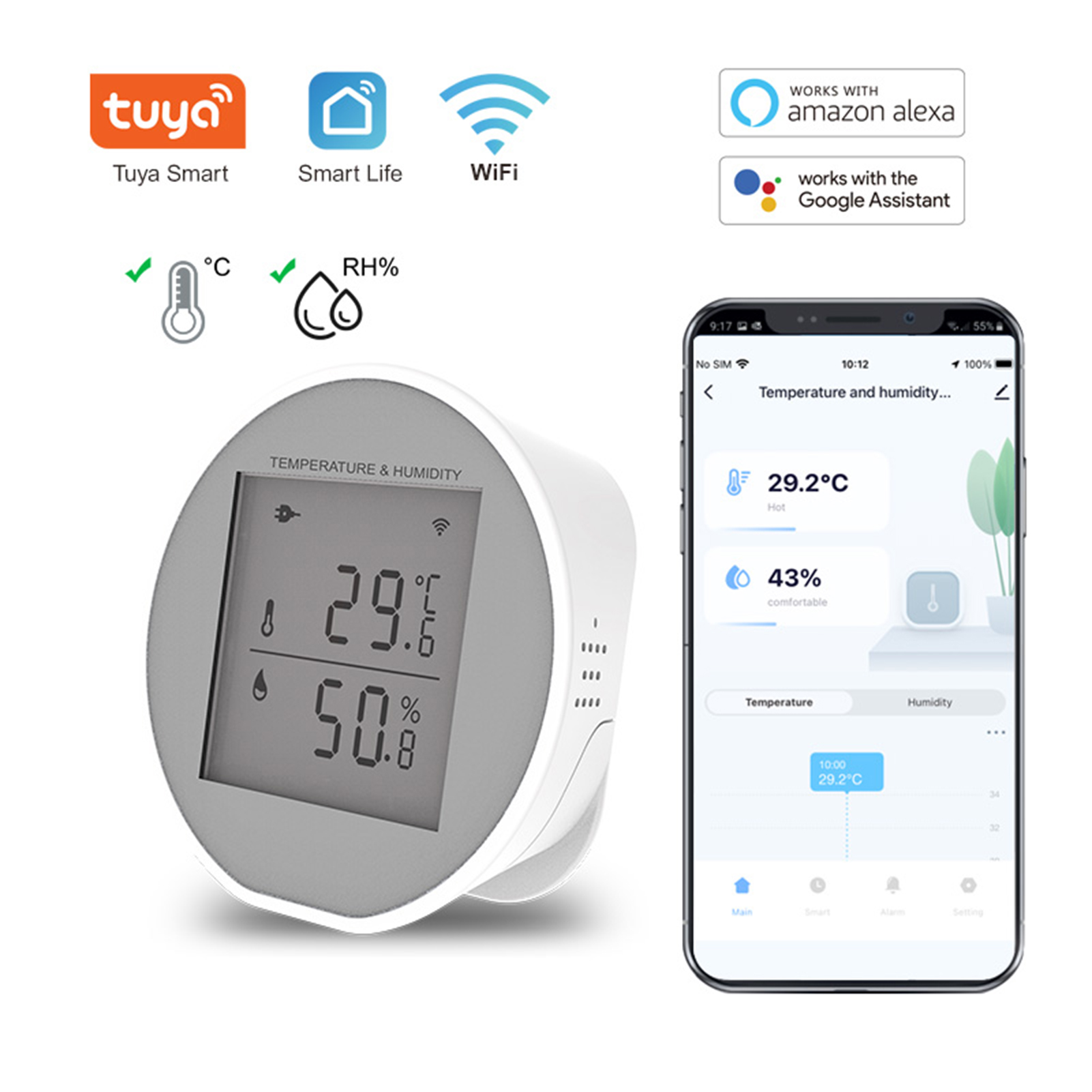Intelligenter Temperatur- Und Feuchtigkeitsmonitor, Wlan, Drahtloser Sensor, Benachrichtigung Mit Der Tuya-app.