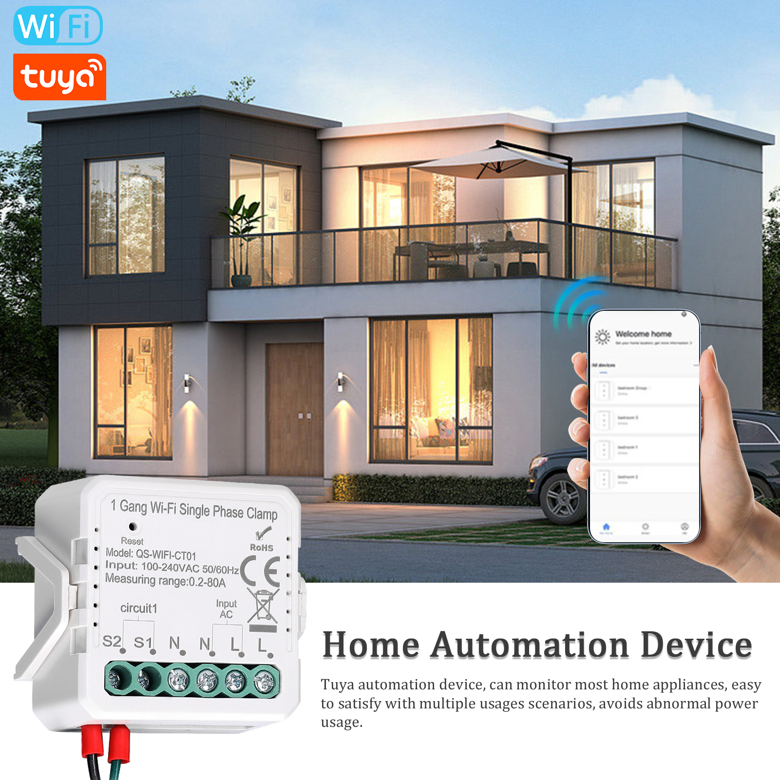 Tuya Wifi 2-fach 80a Klemme Einphasig Solar Pv Bidirektional Bidirektionaler Energiezähler Handy-app-steuerung Stromwandler Kalender Timer Hausautomatisierungsgerät.