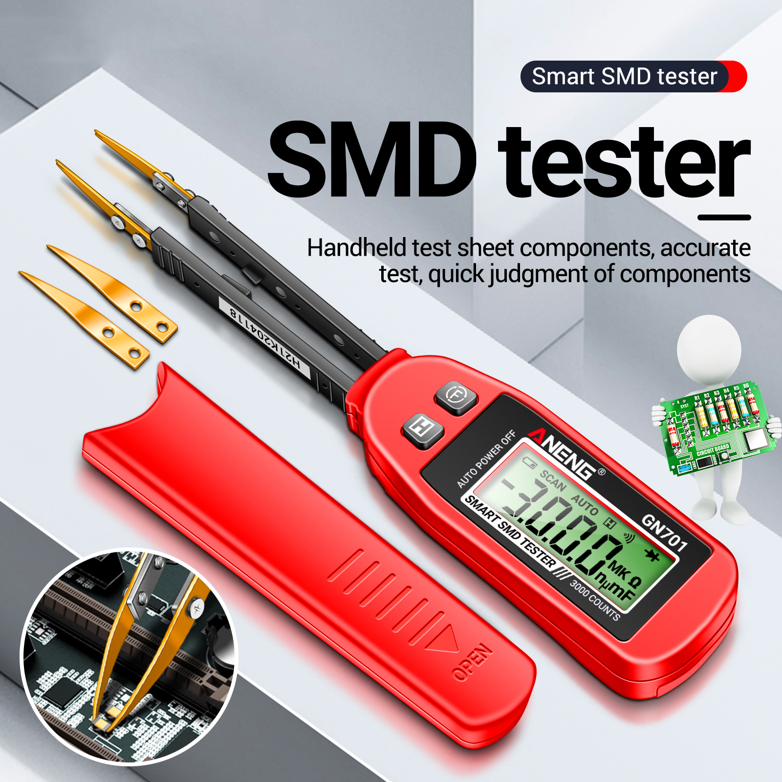 Aneng Gn701 Smart Smd Tester 3000 Counts Tragbares Multimeter Patch Test Widerstand Kapazität Durchgang Diodenmessgerät Werkzeuge.