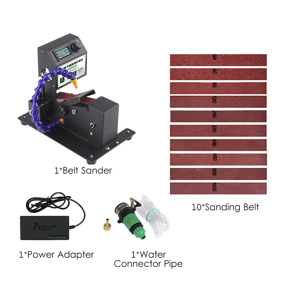 Mini-bandschleifer 200 W, Elektrischer Schleif-, Polier-, Trocken- Und Nassschleifer, Kleines Schleifband, Stufenlos Variable Drehzahlregelung Mit 10 Bändern Für Holz, Acryl, Metall (bandgröße: 30 X 3