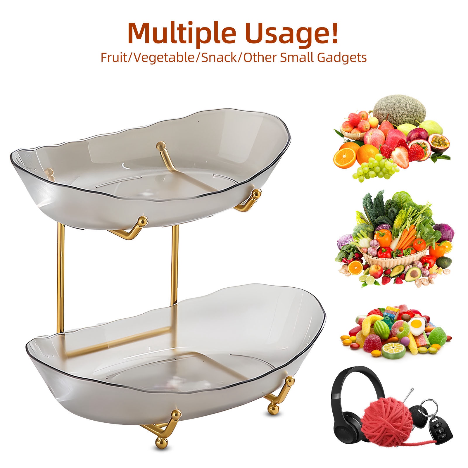 Obstschale Für Die Küchentheke, 2-stöckiger Acrylkorb Mit Servierschalen Und Metallständer, Mehrstöckige Aufbewahrung Für Gemüse, Snacks/nüsse, Kuchen, Desserts, Perfekt Für Ein Buffet Bei Einer Hochz