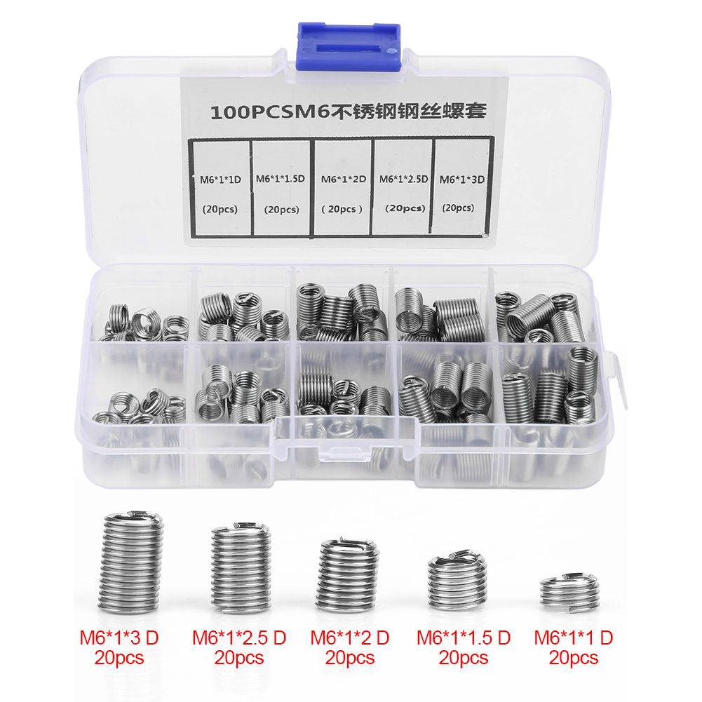 M6 Edelstahl-drahtwicklungs-schraubgewindeeinsatz-set, 100 Stück.