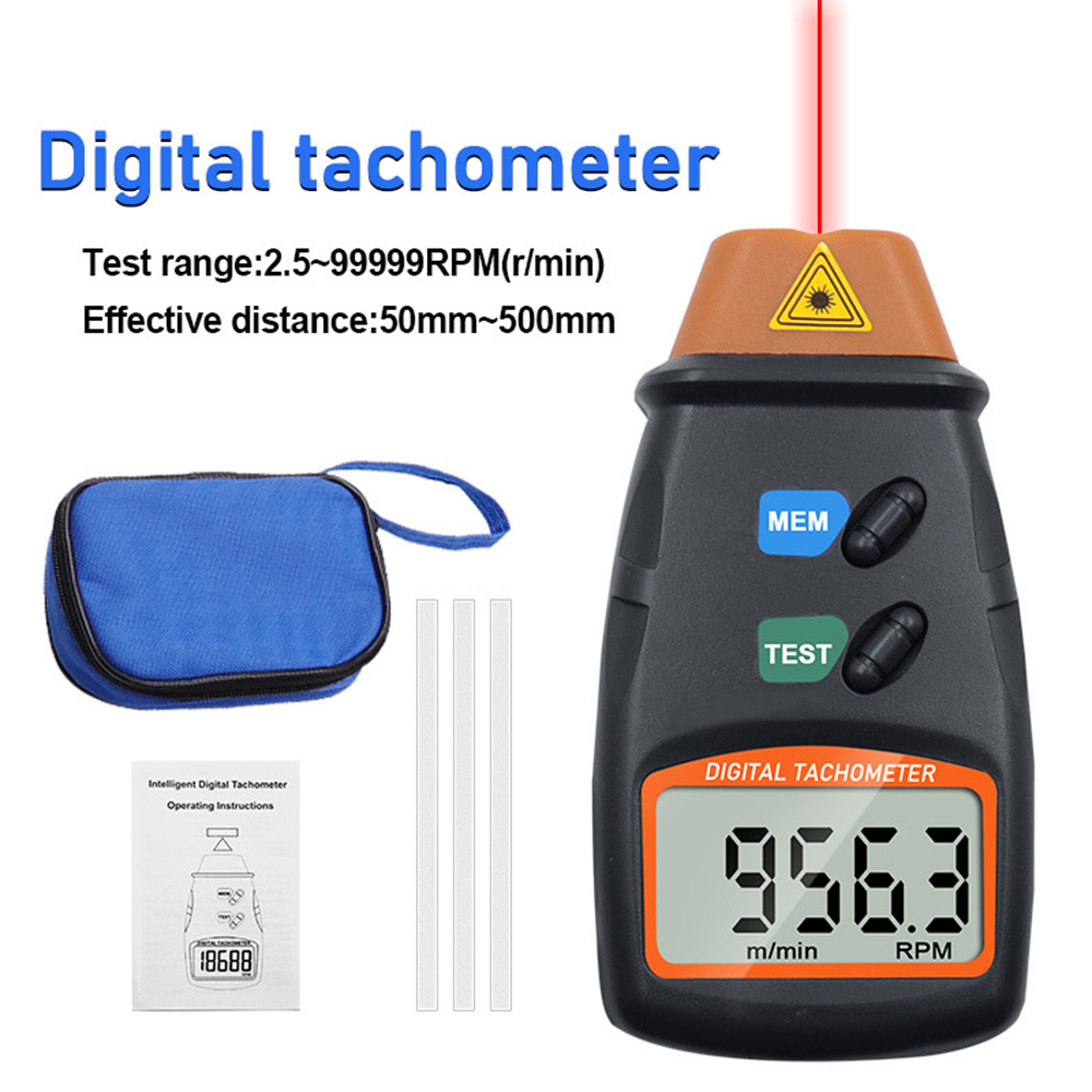 Tragbarer Digitaler Drehzahlmesser 2,5-99999 U/min, Berührungsloser Laser-drehzahlmesser Mit Stofftasche Für Motoren, Ventilatoren, Waschmaschinen, Automobile.