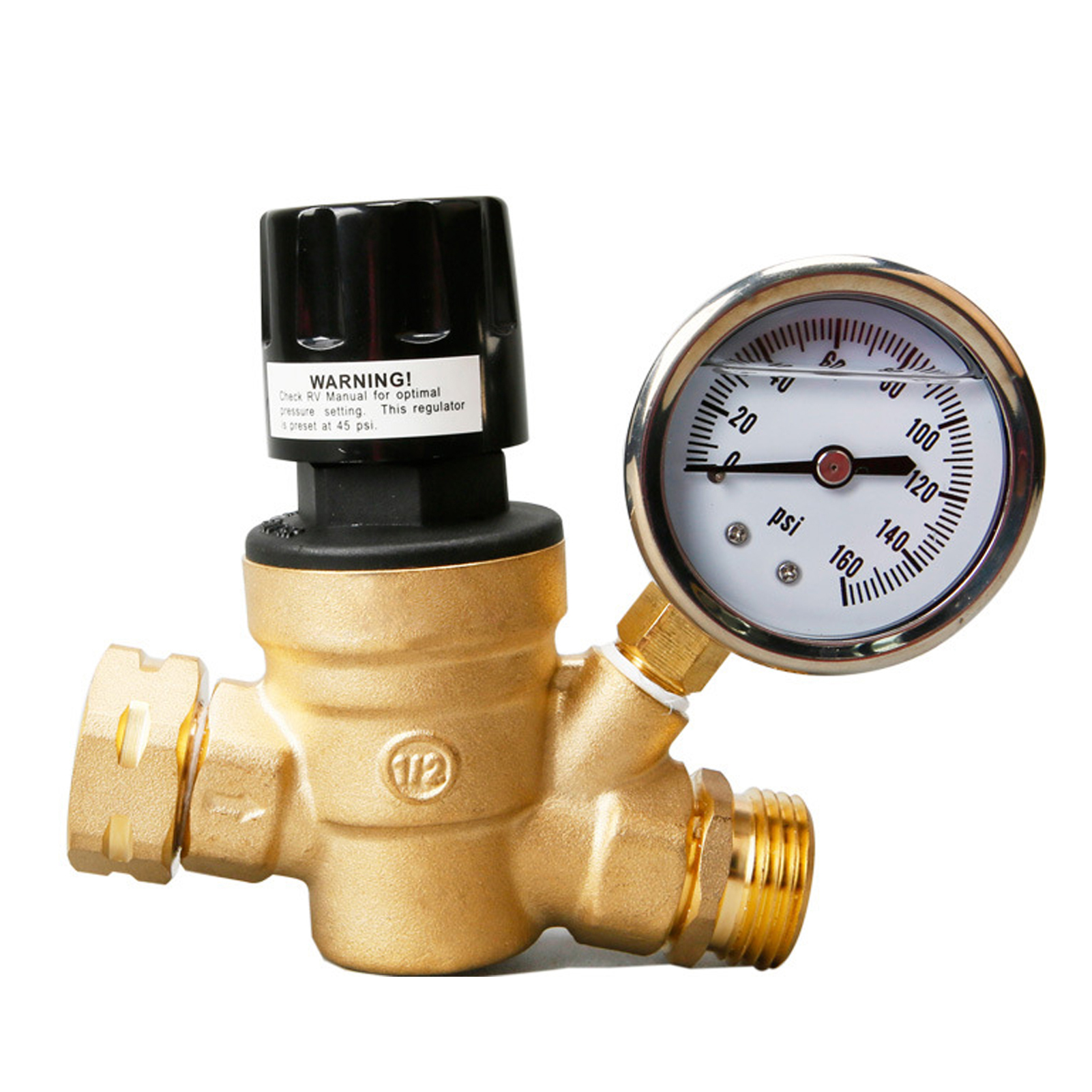 Wasserdruckregelventil, 3/4 Zoll Nh-gewinde, Messingreduzierstück Mit Manometer Für Wohnwagen.