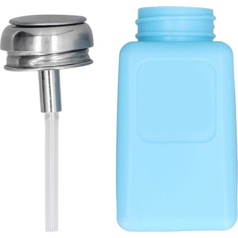 200-ml-lösungsmittelspender Mit Druckmechanismus, Esd-sichere, Antistatische Vierkantflasche Mit Blauem Edelstahldeckel