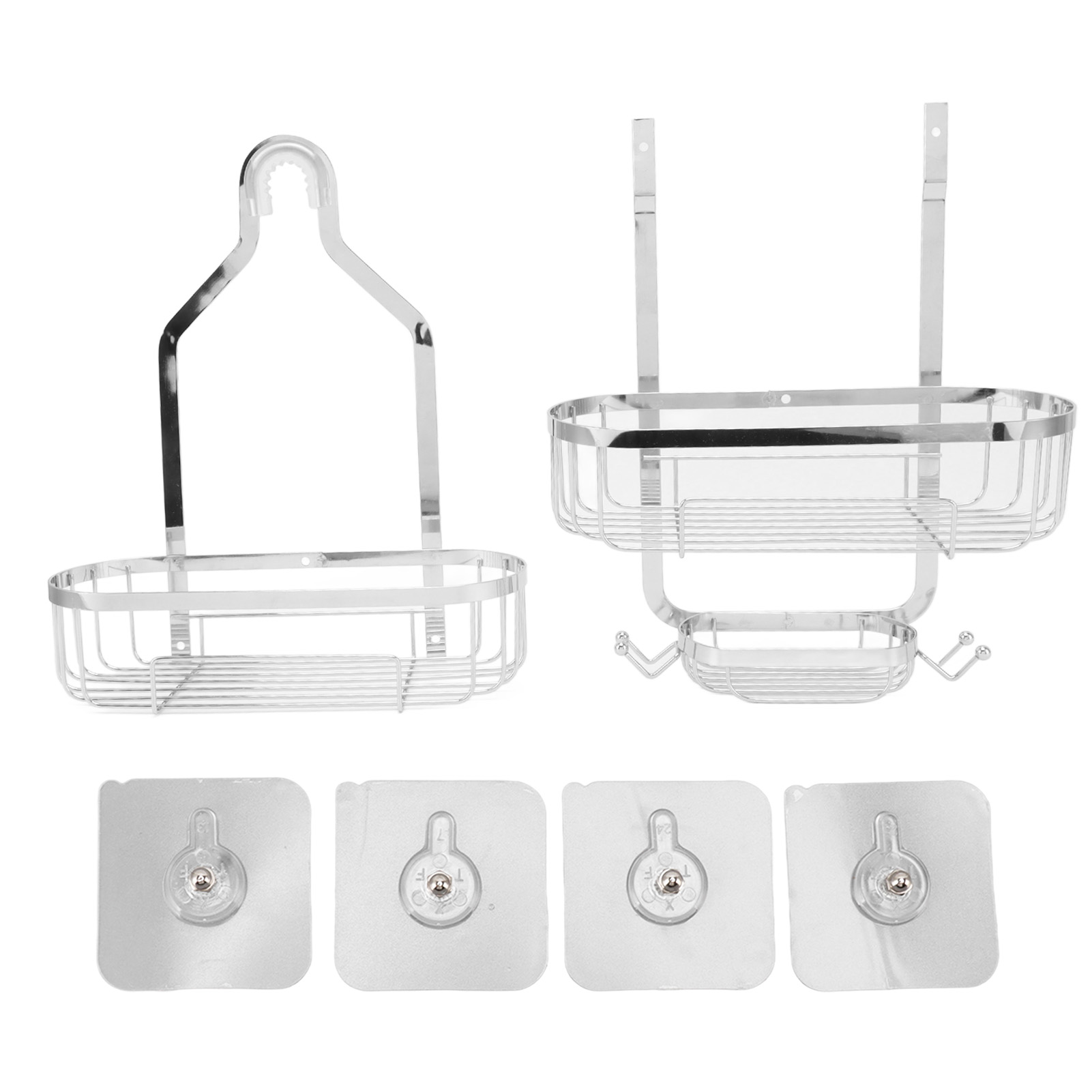 Wandmontierter Badezimmerkorb Aus Metalleisen, 2 Ebenen, Bohrfreie Ablagen, Wc-zubehör, Galvanisiert.