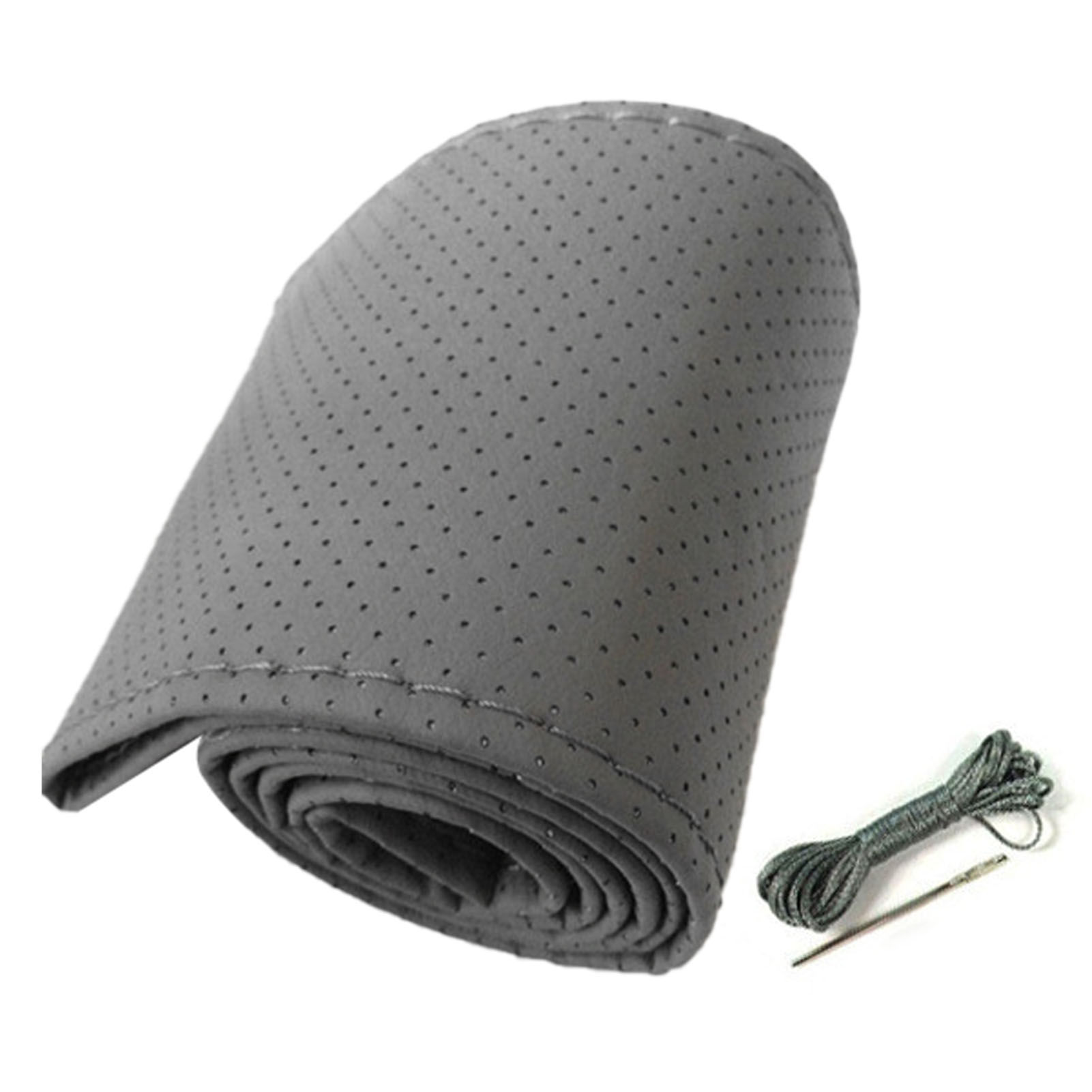 Universeller Autolenkradbezug, Handgenäht, Perforiertes Mikrofaserleder Für 38 Cm Durchmesser, Grau.