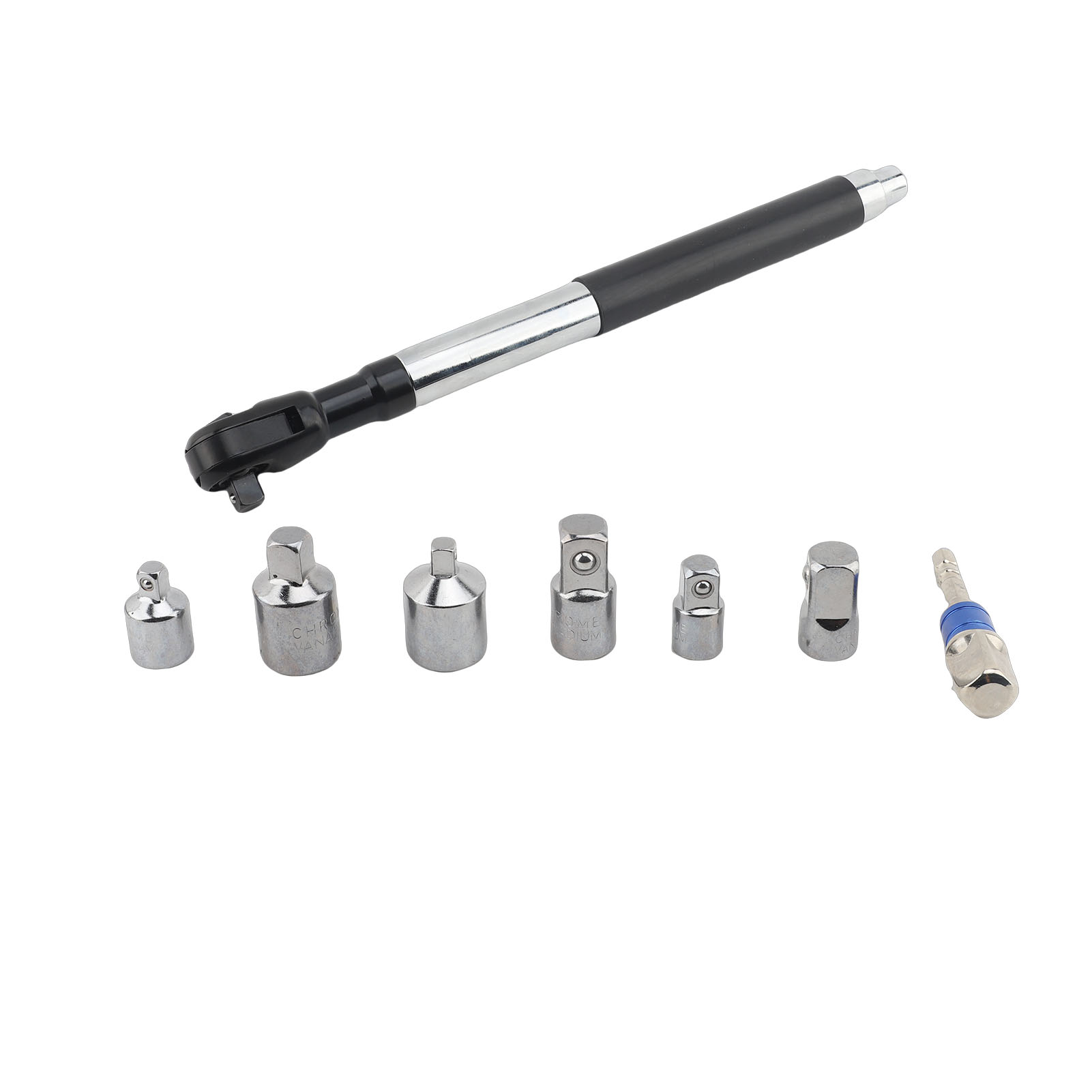 1/2-zoll-verlängerungsschlüssel Mit Abgewinkeltem Schaft, Starkes Torsionsmoment, Stahl-schlagverlängerung Mit 6 Stecknüssen Und 1 Adapterstange Für Enge Stellen, Schwarzer Griff.