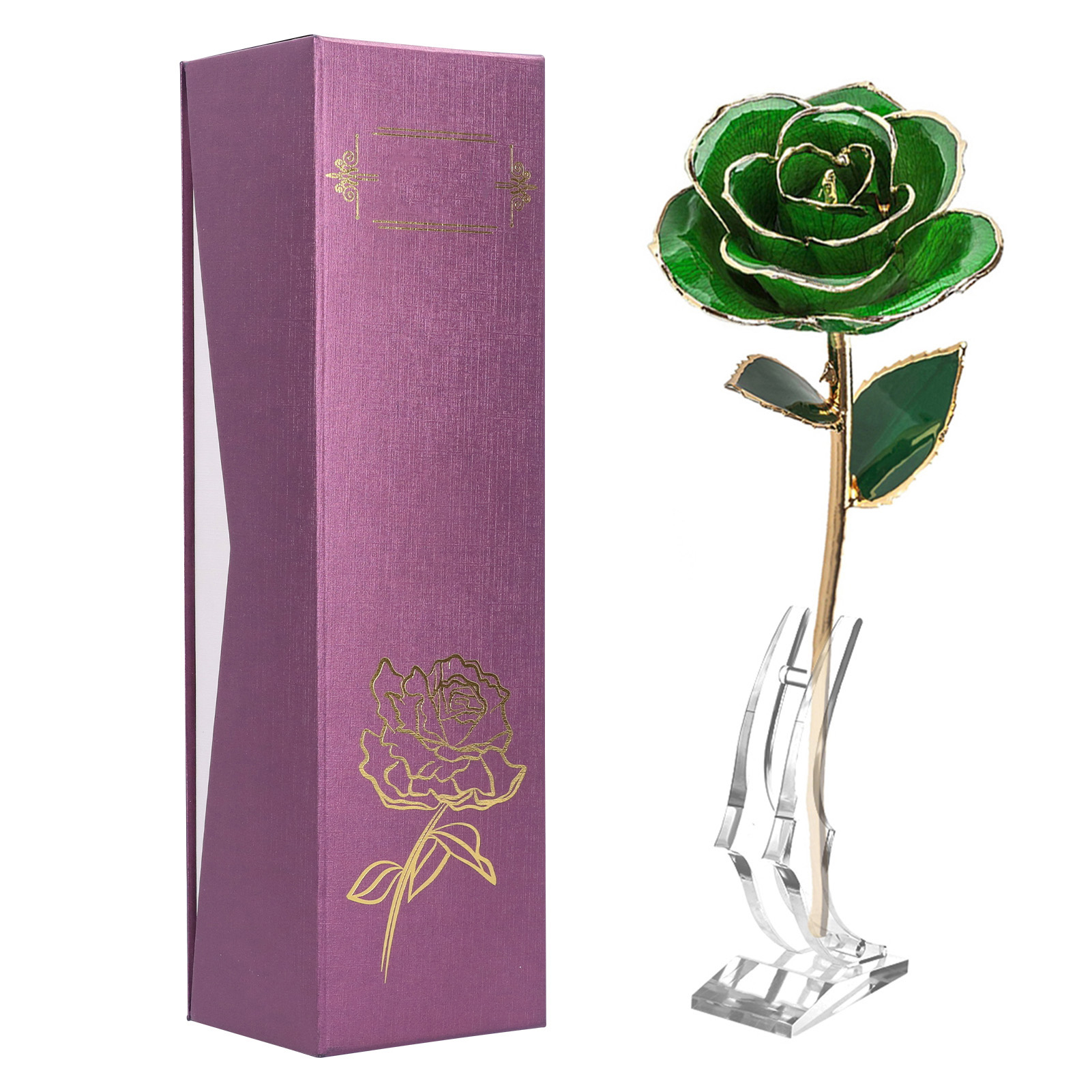 24-karätige Ewig Grüne Rose, Echte Künstliche Blume Mit Blättern Und Einfacher Handgefertigter Dekoration.