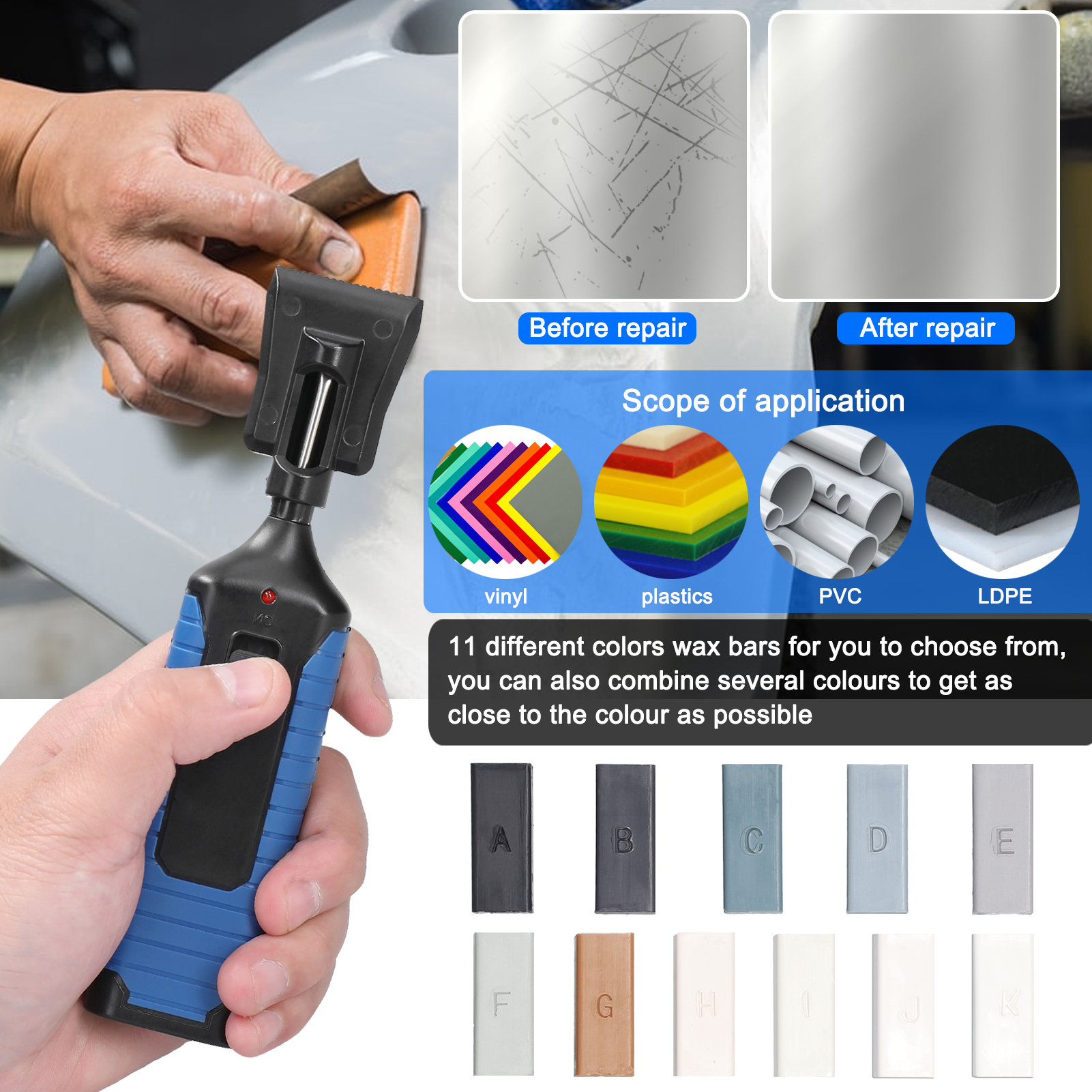 Multifunktionales Reparaturwerkzeugset, Heimwerkerbedarf, Vinyl, Pvc, Kunststoff, Kratzer, Risse, Oberflächenfüllung, Haushalt, Praktisch, Arbeitssparend, Heimwerkerwerkzeug Mit 11 Wachsriegeln.