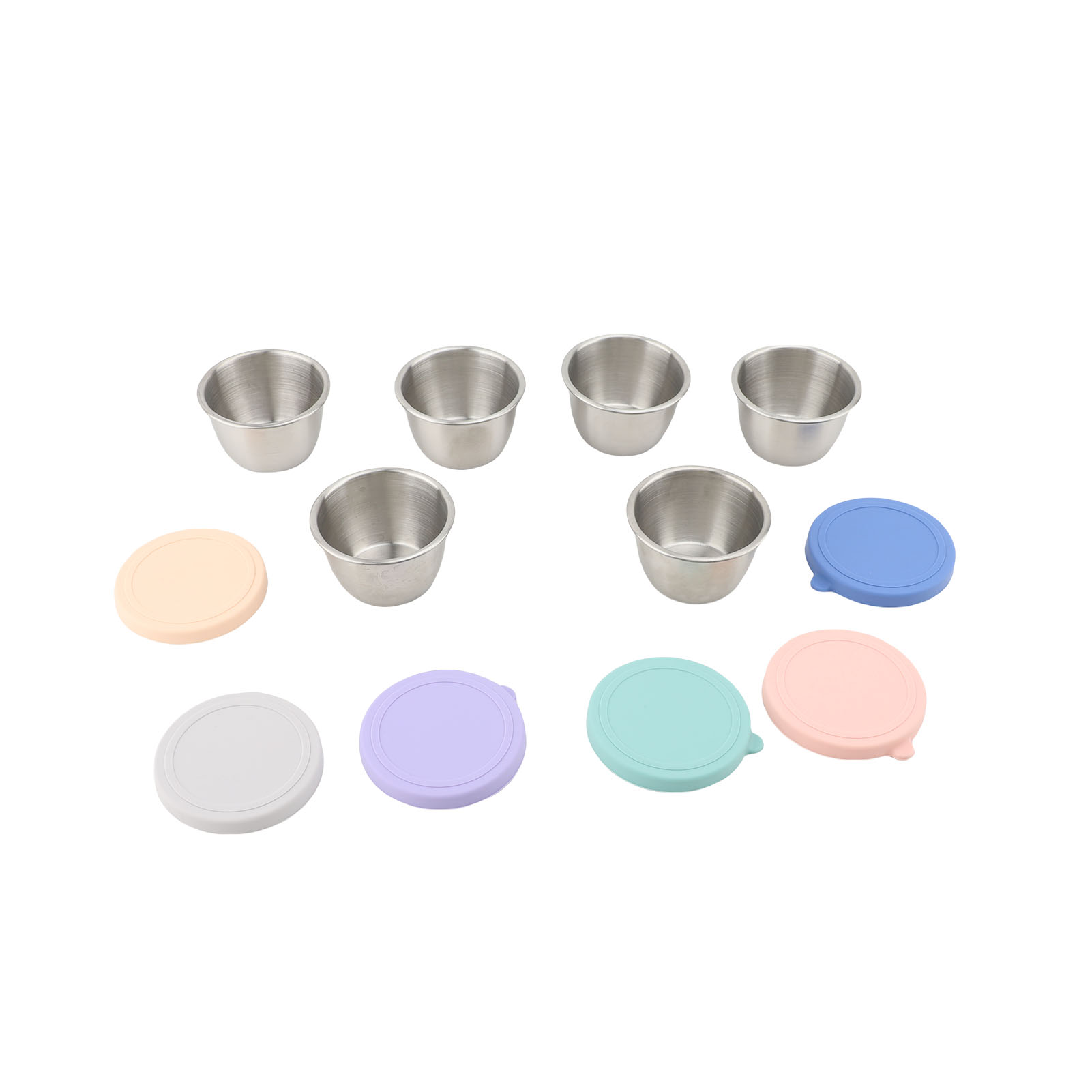 6 Stück 70ml Auslaufsichere Salatdressingbehälter, Wiederverwendbare 304 Edelstahl-würzbecher Mit Silikondeckeln Für Picknick, Grillparty, Macaron-farben.