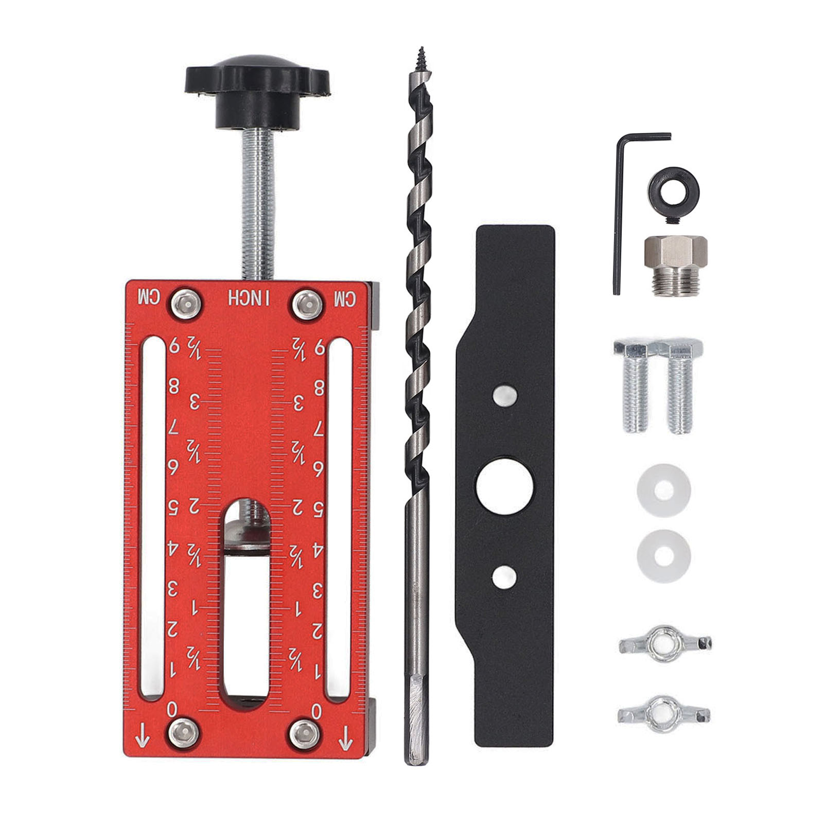Vorrichtung Zum Bohren Von Holz, Inklusive Verstellbarem Stützarm Und Dübelführung Aus Aluminiumlegierung.