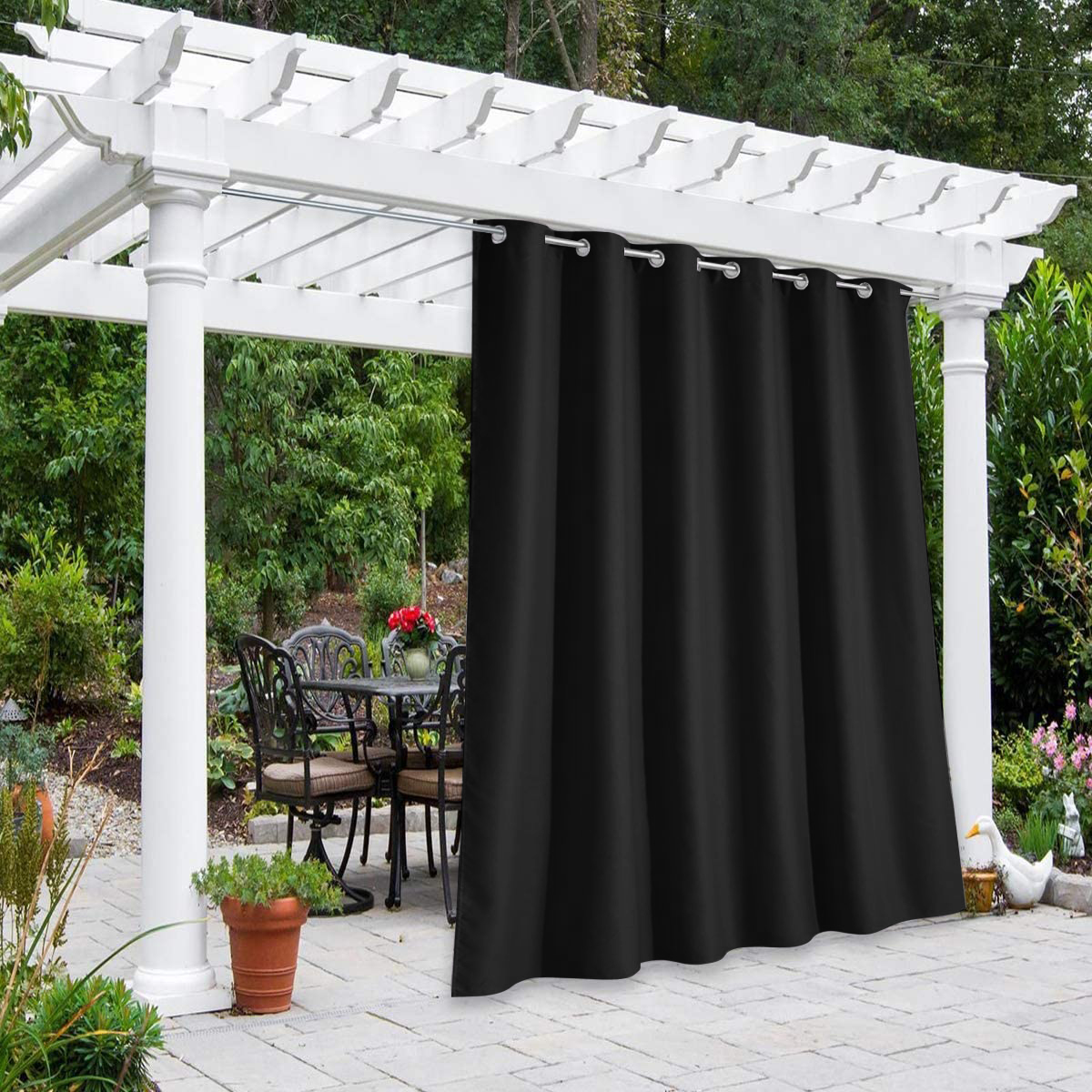2-teiliges Set Moderner, Schlichter Heimvorhänge Aus Einfarbigem Verdunkelungsstoff Für Den Außenbereich, Wasserdicht, Sonnenbeständig, Uv-beständig, Hochpräzise Schwarze Seide, 132 Cm 214 Cm.