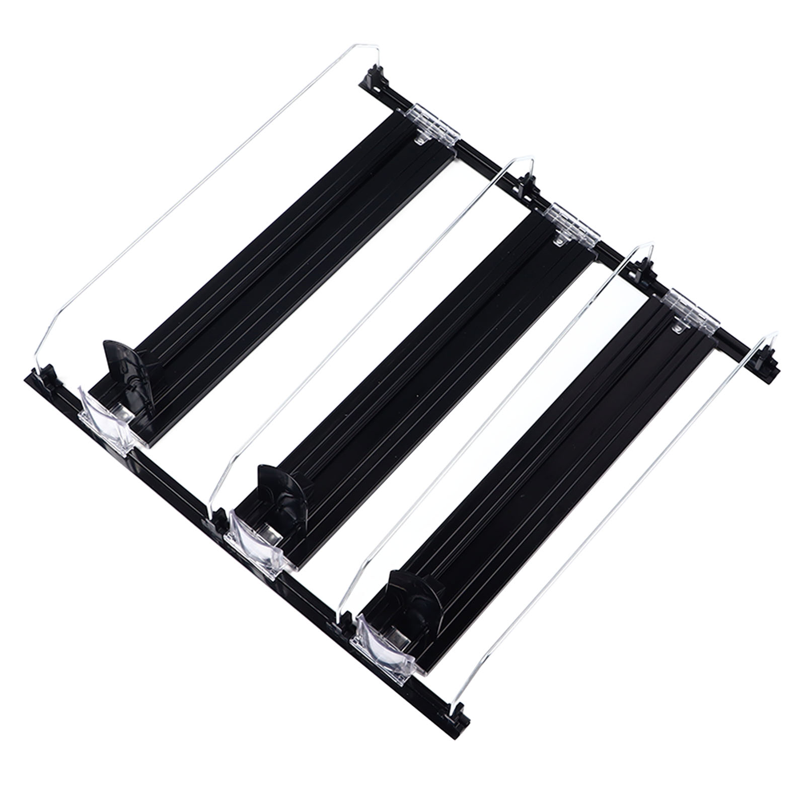 Kühlschrank-getränkeorganizer, 38 Cm, Automatischer Schiebemechanismus, 12oz 16oz 20oz Getränkespender, Verstellbare Breite, E-förmig, Schwarz.