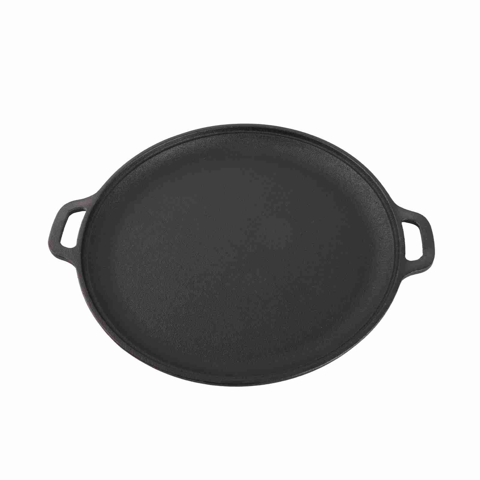 Runde Gusseiserne Bratpfanne Mit Doppelgriffen. Dicke, Antihaftbeschichtete Mehrzweckpfanne Zum Backen, Kochen, Grillen Und Als Küchenutensil.