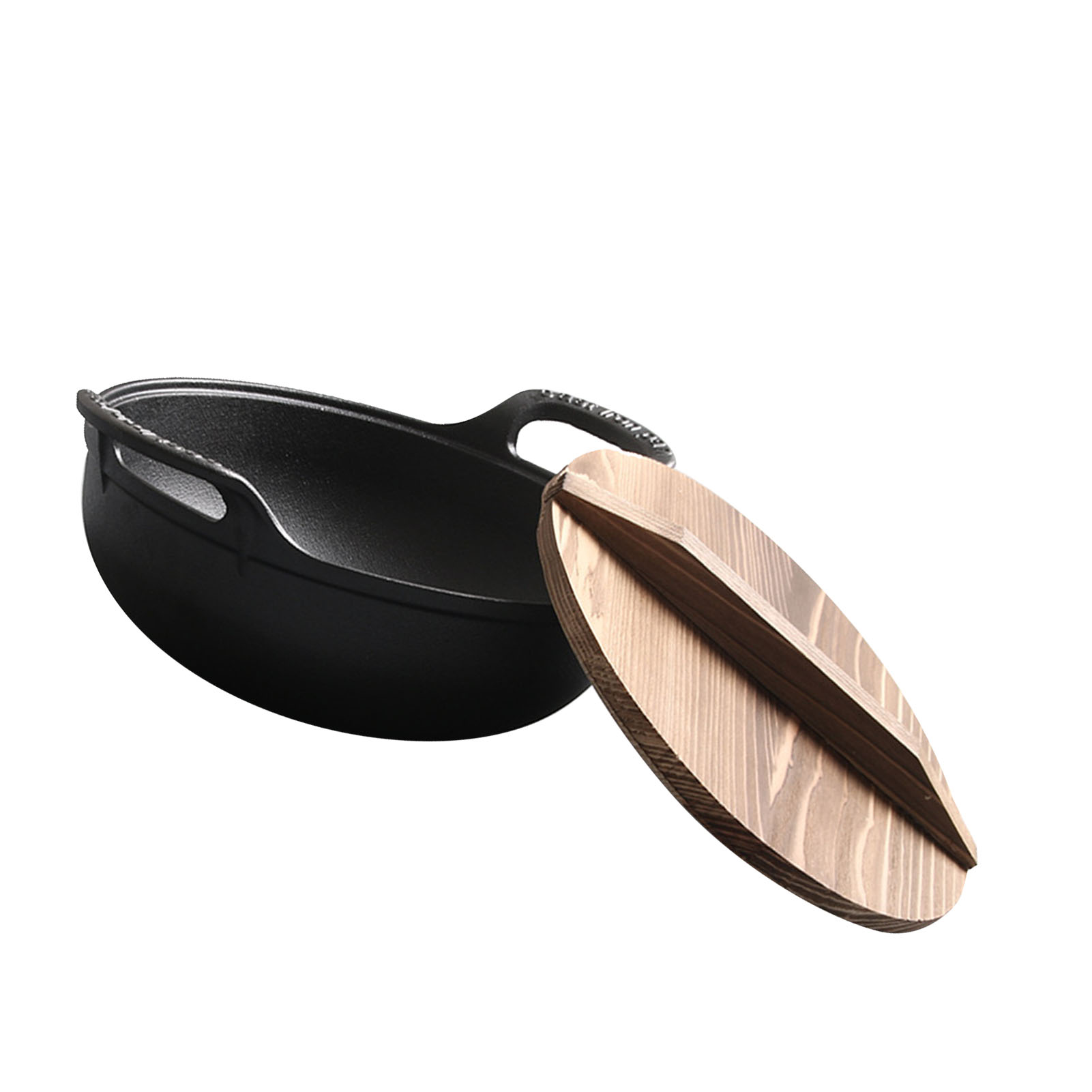 Gusseiserner Topf Mit Holzdeckel, Antihaftbeschichteter Schmortopf, Traditionelles Kochgeschirr, Doppelgriff Für Induktionskochfelder, Campingkochgeschirr, Schwarz.