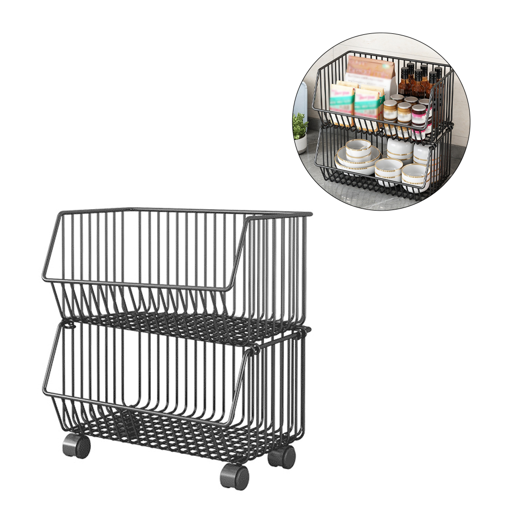2-stöckiger Obstkorb Für Küchenwagen, Stapelbare Drahtkörbe Mit Rollen, Kartoffel- Und Zwiebelbehälter, Wohnzimmer, Zuhause, Büro.