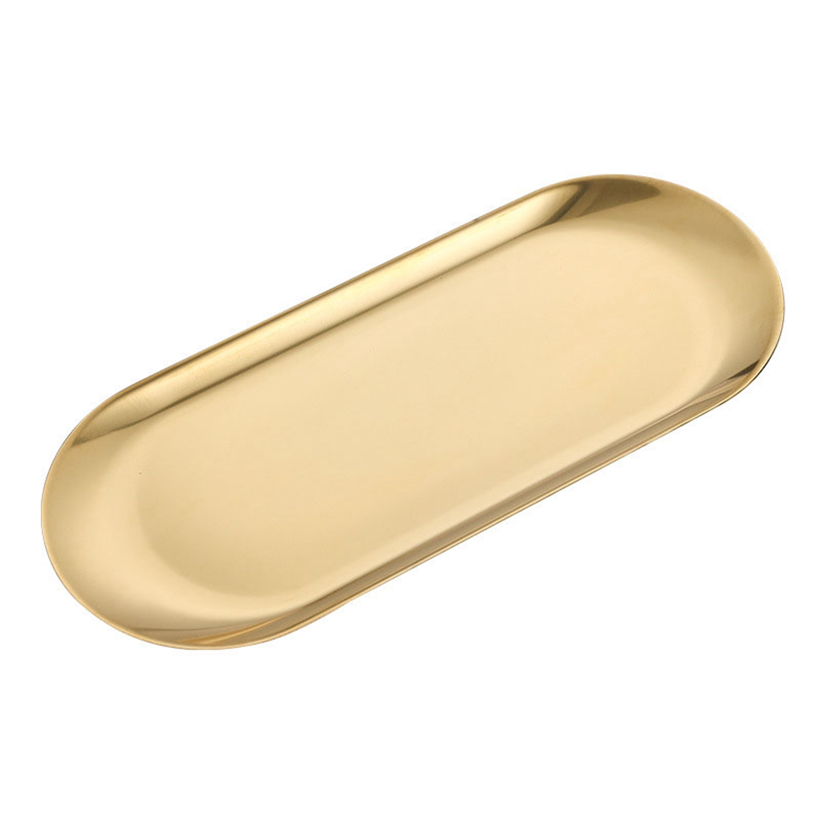 Ovales Edelstahltablett Mit Rutschfester Oberfläche, Dickem, Flachem Boden, Dekorative Goldene Aufbewahrungsmöglichkeit Für Küche, Waschtisch, Badezimmer, Große Maße 30,3 X 12,3 Cm / 11,9 X 4,8 Zoll.