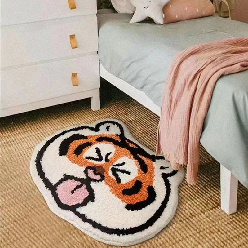 Niedlicher Teppich Mit Tiger-cartoon-muster, Weich, Rutschfest, Heimdekorations-fußmatte Für Schlafzimmer, Bett, Kinderzimmer, Kopfteil, 40x60 Cm.