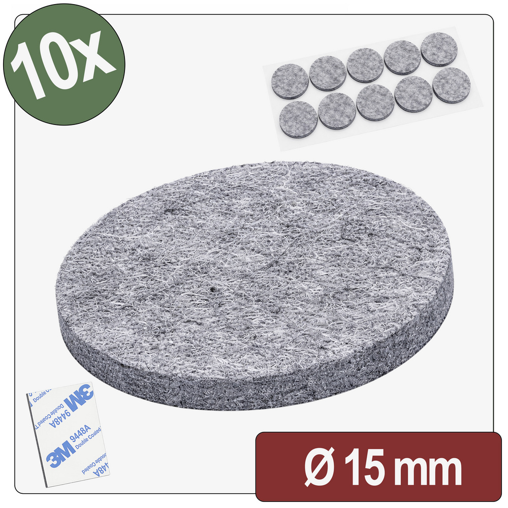 Quadrios 26sa102 Filzgleiter Selbstklebend, Rund Grau (ø X H) 15 Mm X 4 Mm 10 St.
