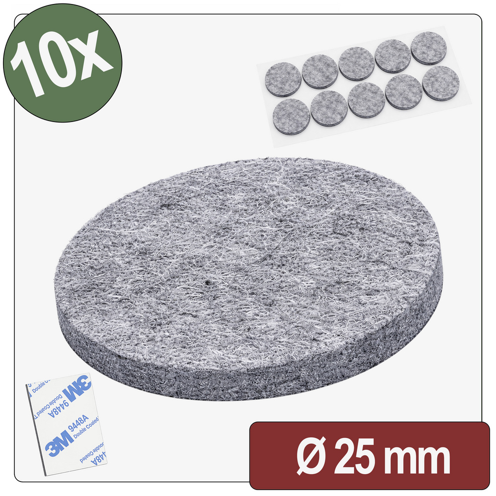 Quadrios 26sa104 Filzgleiter Selbstklebend, Rund Grau (ø X H) 25 Mm X 4 Mm 10 St.