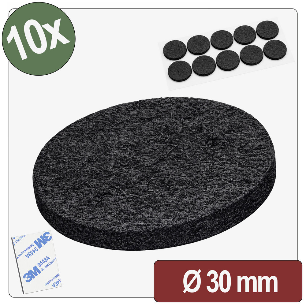 Quadrios 26sa128 Filzgleiter Selbstklebend, Rund Schwarz (ø X H) 30 Mm X 4 Mm 10 St.