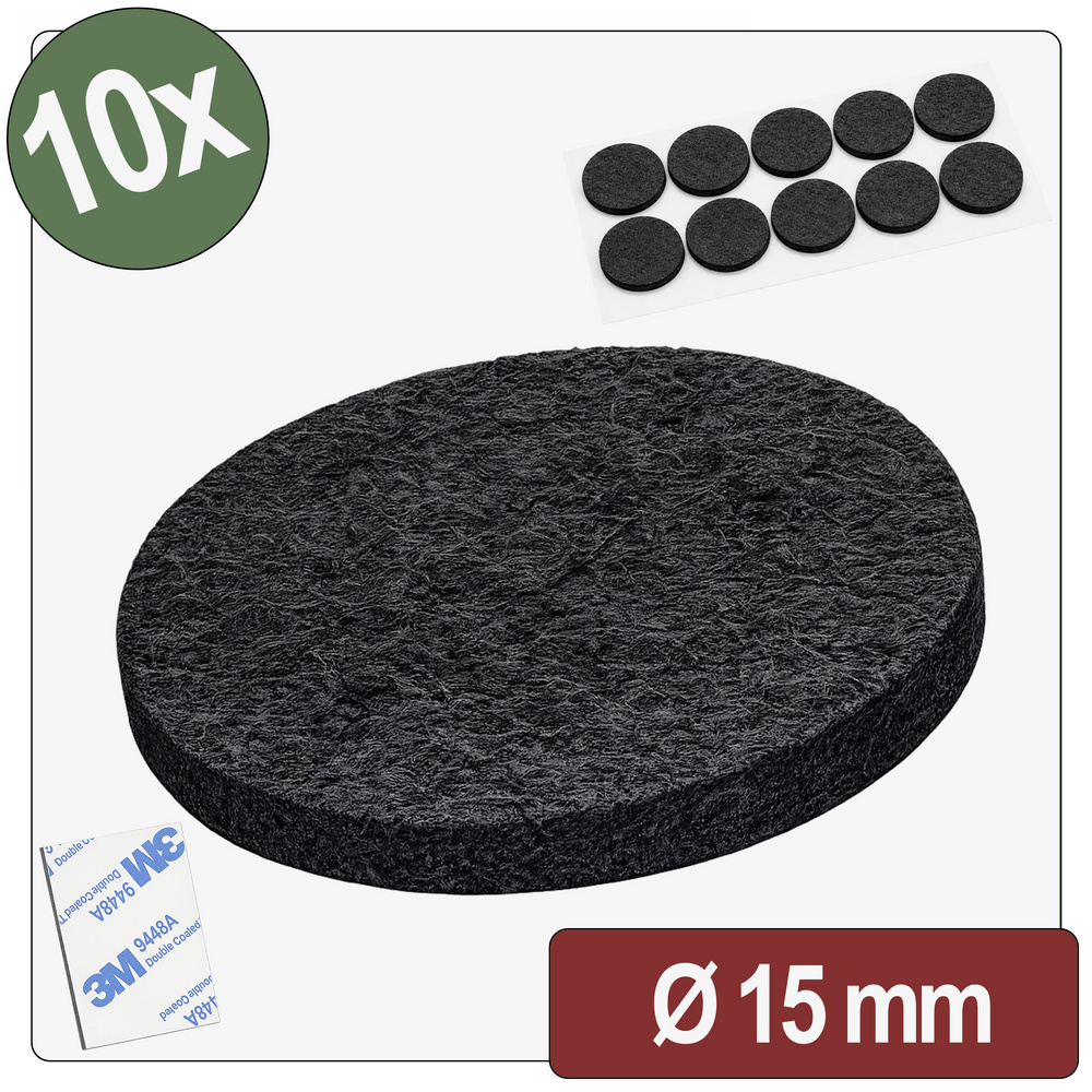 Quadrios 26sa125 Filzgleiter Selbstklebend, Rund Schwarz (ø X H) 15 Mm X 4 Mm 10 St.