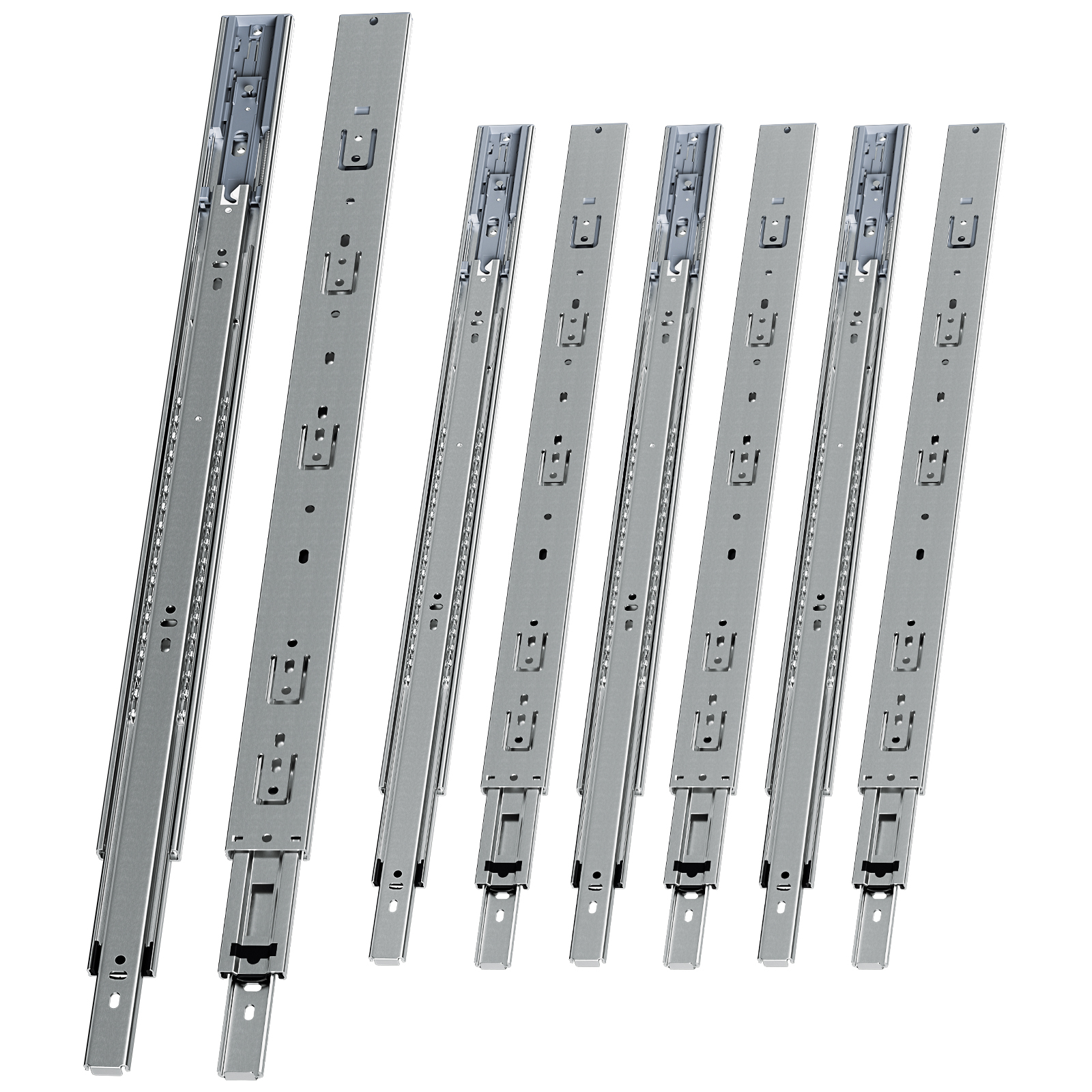 Randaco 4 Paar Schubladenschienen 600 Mm Vollauszug, 3-teilig, Softclose Mit Selbsteinzug, 45 Kg Tragkraft, Schubladenauszug Aus Stahl