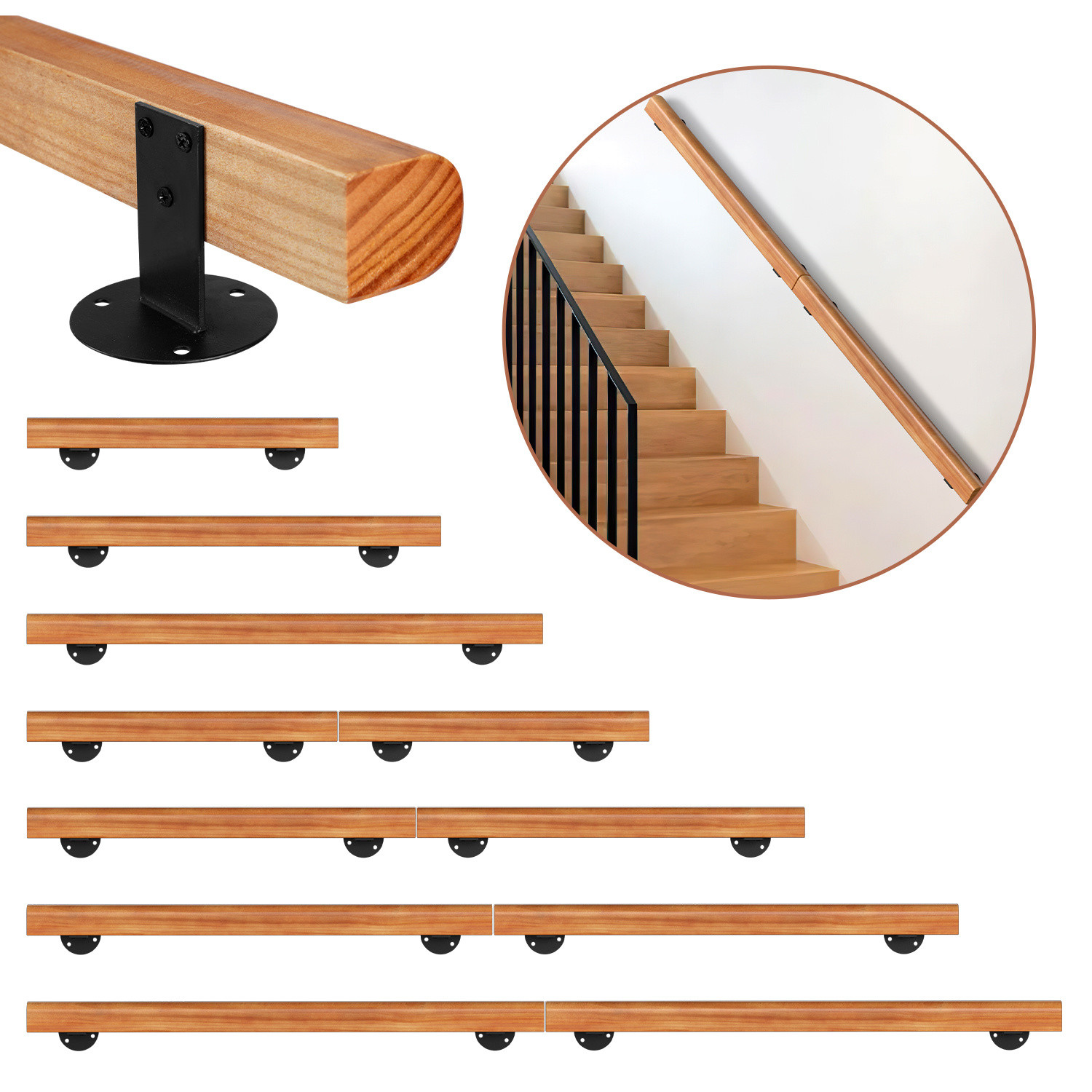 Randaco Treppenhandlauf 100 Cm Zur Wandmontage, Handlauf Geländer Mit Halterung, Für Keller Treppenhaus Eingang Und Flur, Inkl. Montageset