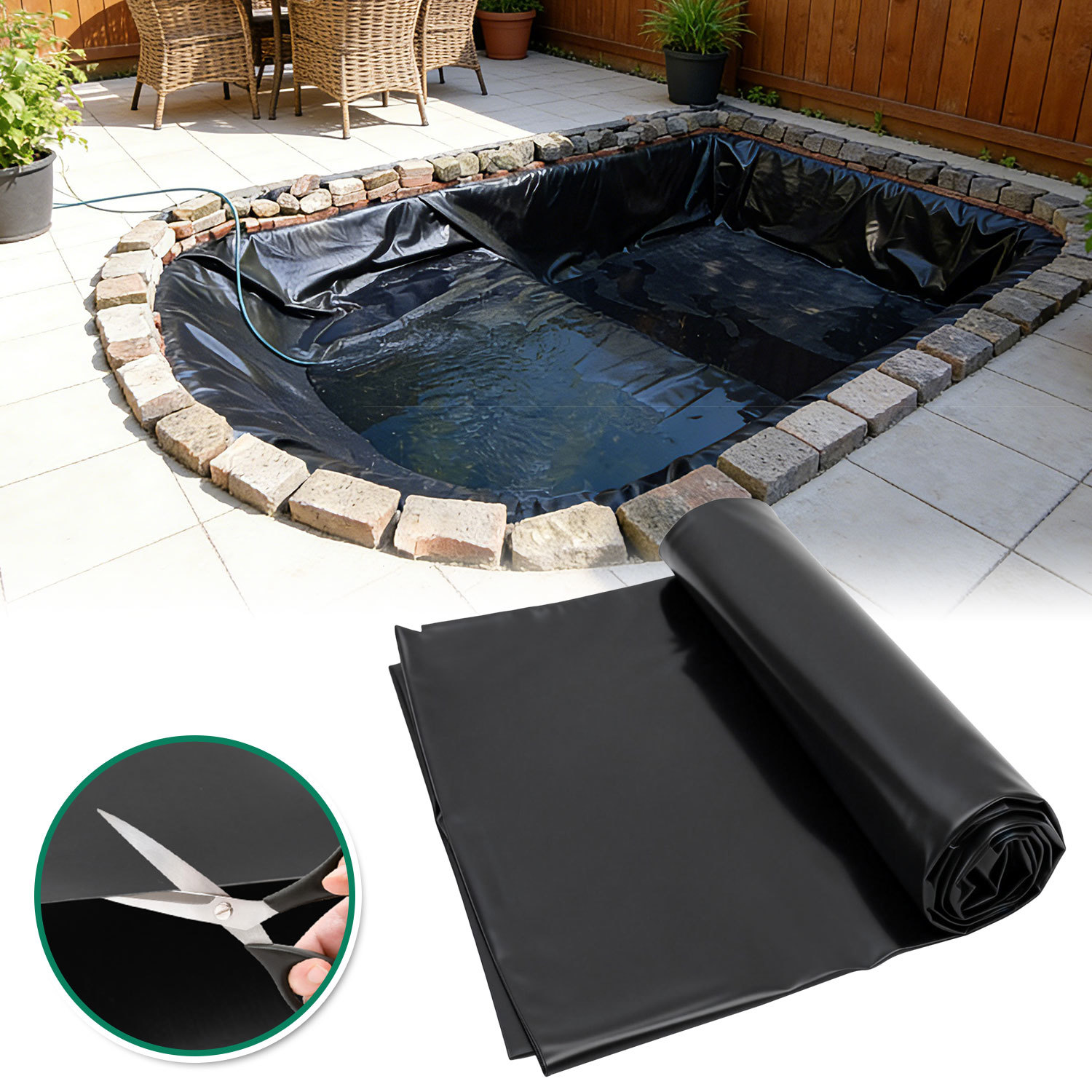 Randaco Teichfolie 2 X 3 M, 0,5 Mm Hdpe Schwarz, Robuste Wasserdichte Teichplane, Uv-beständig Und Zuschneidbar Für Gartenteich, Fischteich Und Bachlauf