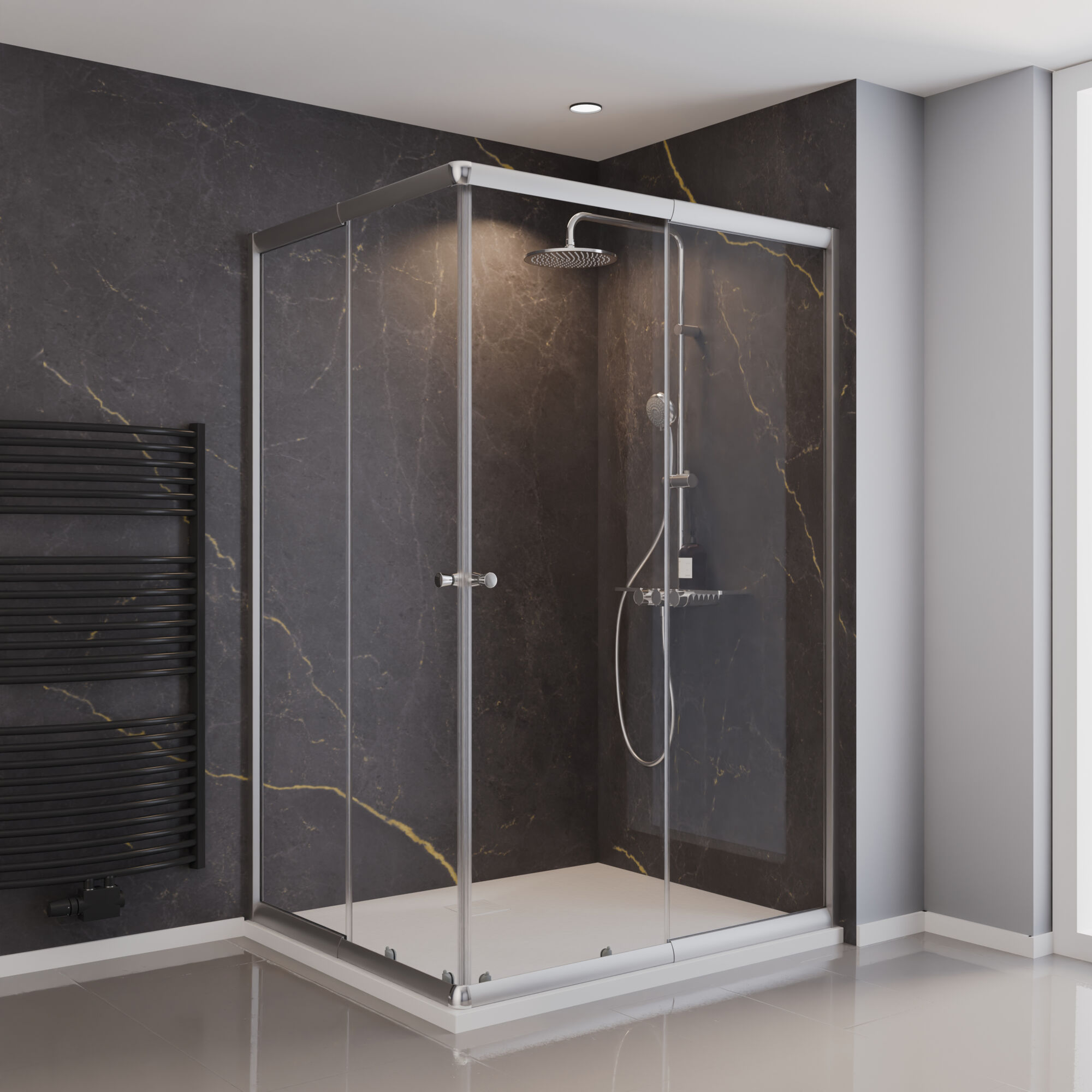 Schulte Duschkabine Corner Eckeinstieg, 100x100 Cm - Mit Schiebetüren, 4mm Esg Sicherheitsglas, Klarhell, Silberfarben