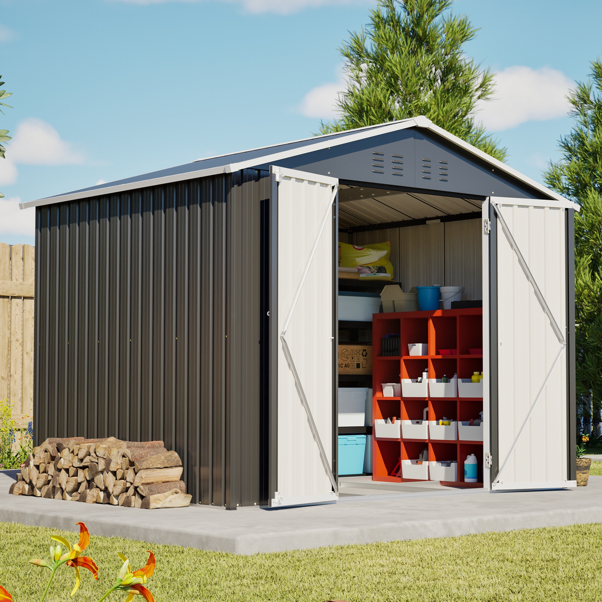Metall Gartenhaus Geräteschuppen 240x192x191 Cm Mit Schiebetür Und 4 Belüftungsschlitzen Abschließbarer Gartenschuppen Für Geräte Und Fahrräder Aus Stahl Metall Schwarz