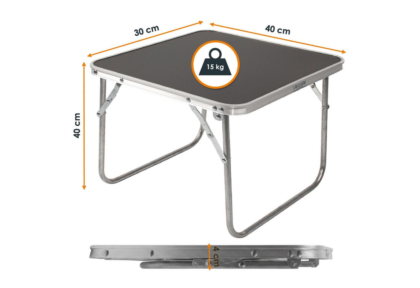 Mini Alu Campingtisch Schwarz Klappbar - 40 X 40 Cm - Outdoor Klapptisch Klein Belastbarkeit Bis 15 Kg Bild 3