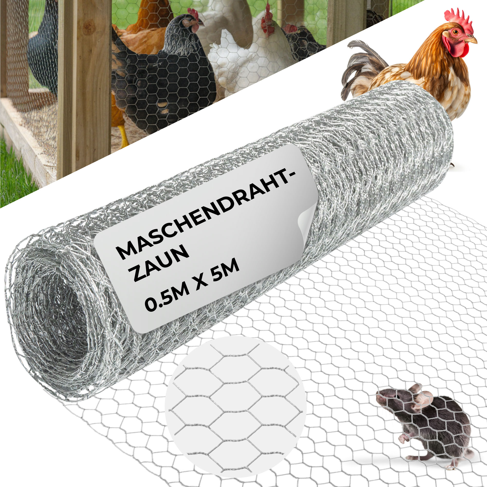 Geflecht Garden Hex Zn 500/13/0,7 Mm, Sechseckig, Garten, Tierzucht, Pack. 5 M