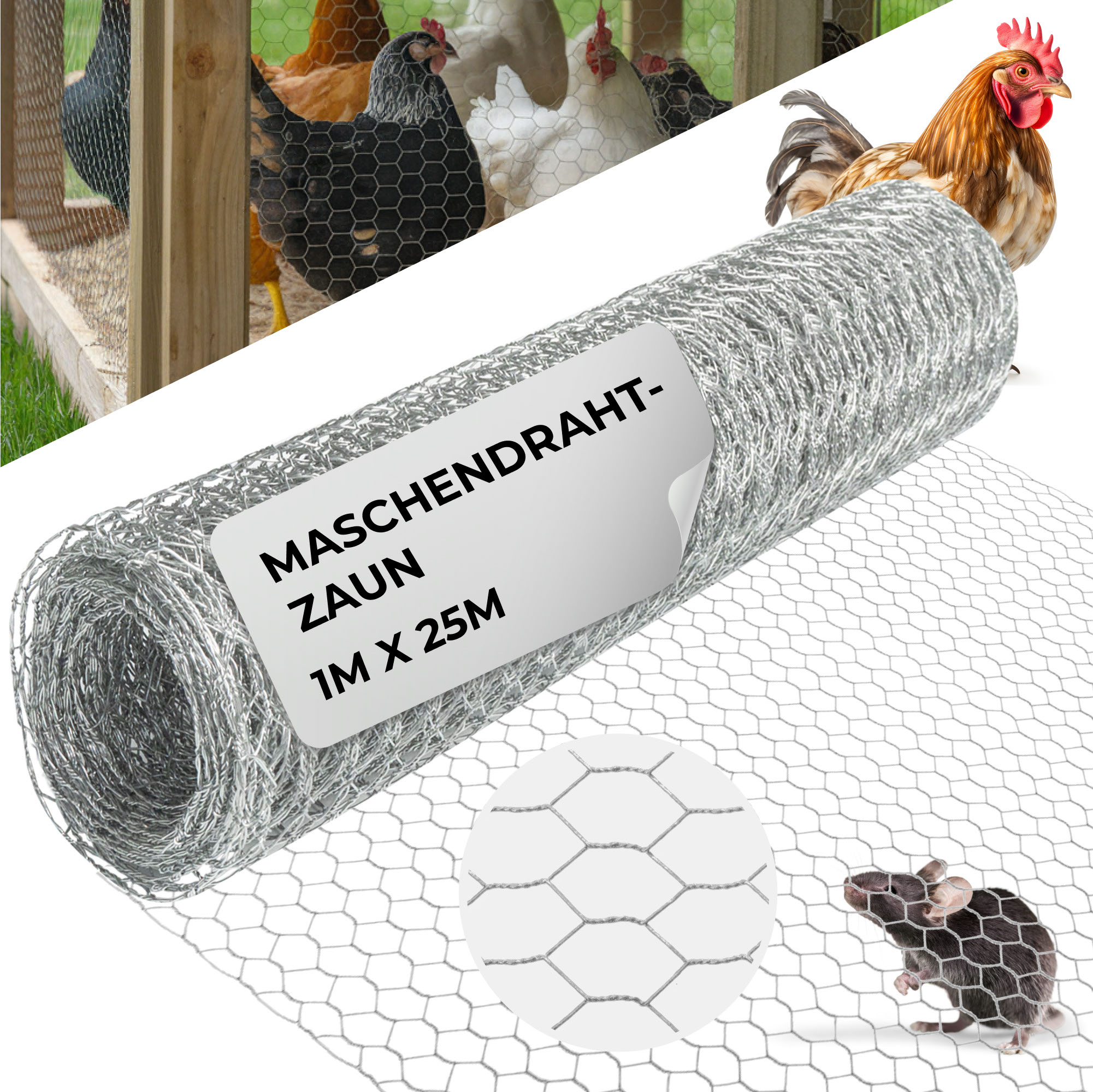 Geflecht Garden Hex Zn 1000/16/0,7 Mm, Sechseckig, Garten, Zucht, Packung 25 M