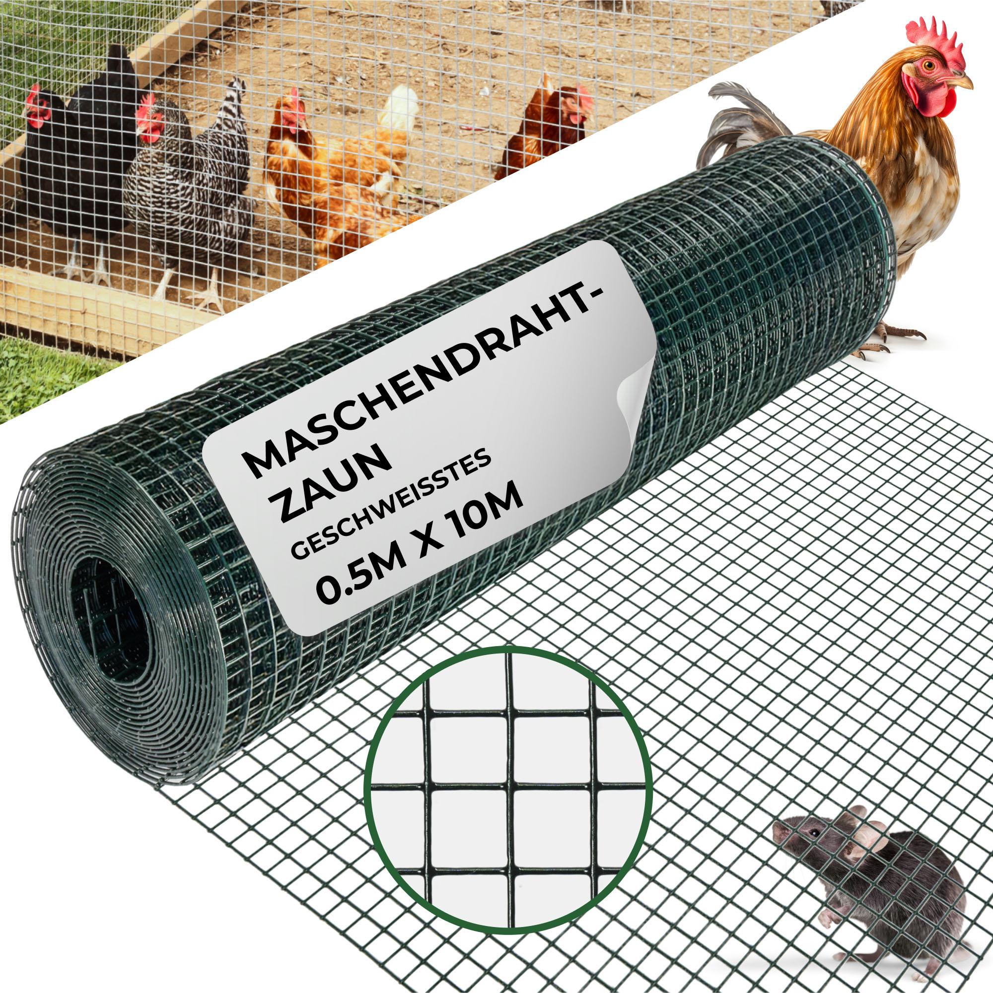 Geflecht Garden Pvc, 500/16x16/1,2 Mm, Grün, Ral 6005, Viereckig, Garten, Tierhaltung, Packung 10 M