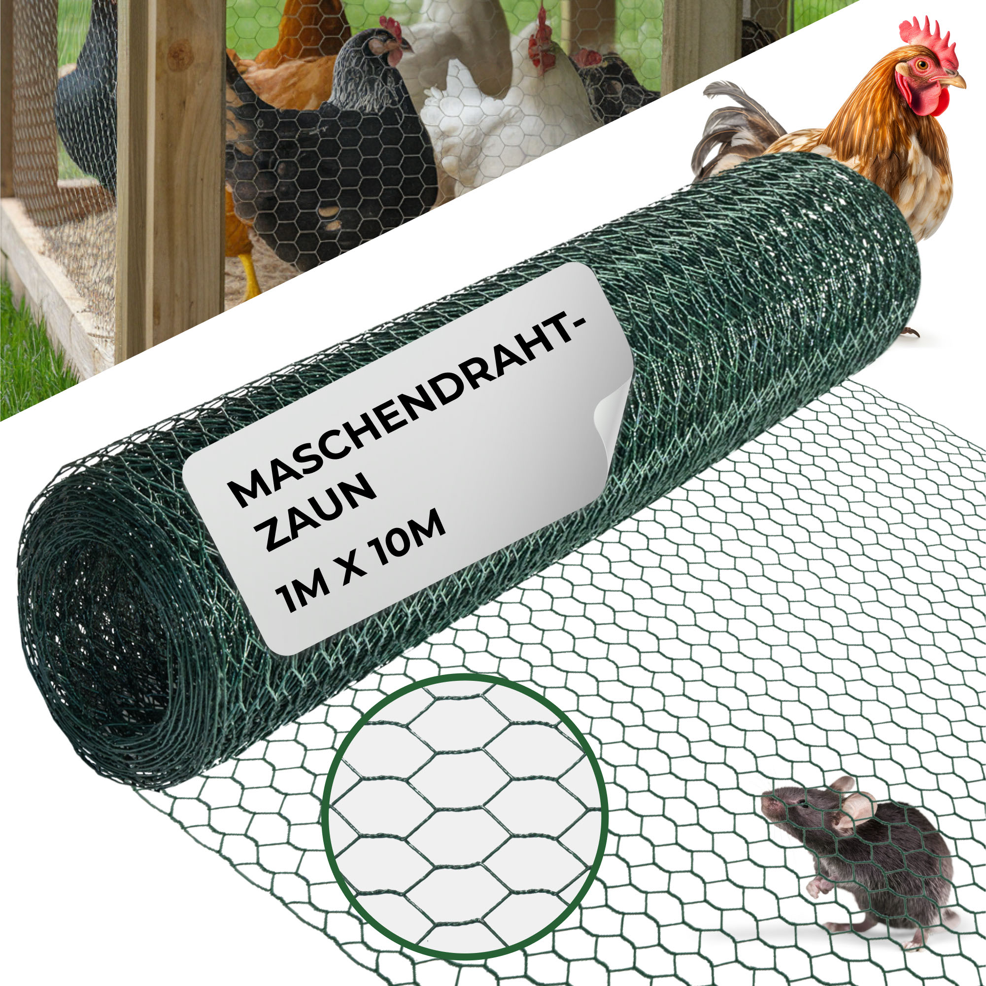 Geflecht Garden Hex Pvc 1000/13/0,9 Mm, Grün, Ral 6005, Sechseckig, Zucht, Packung 10 M