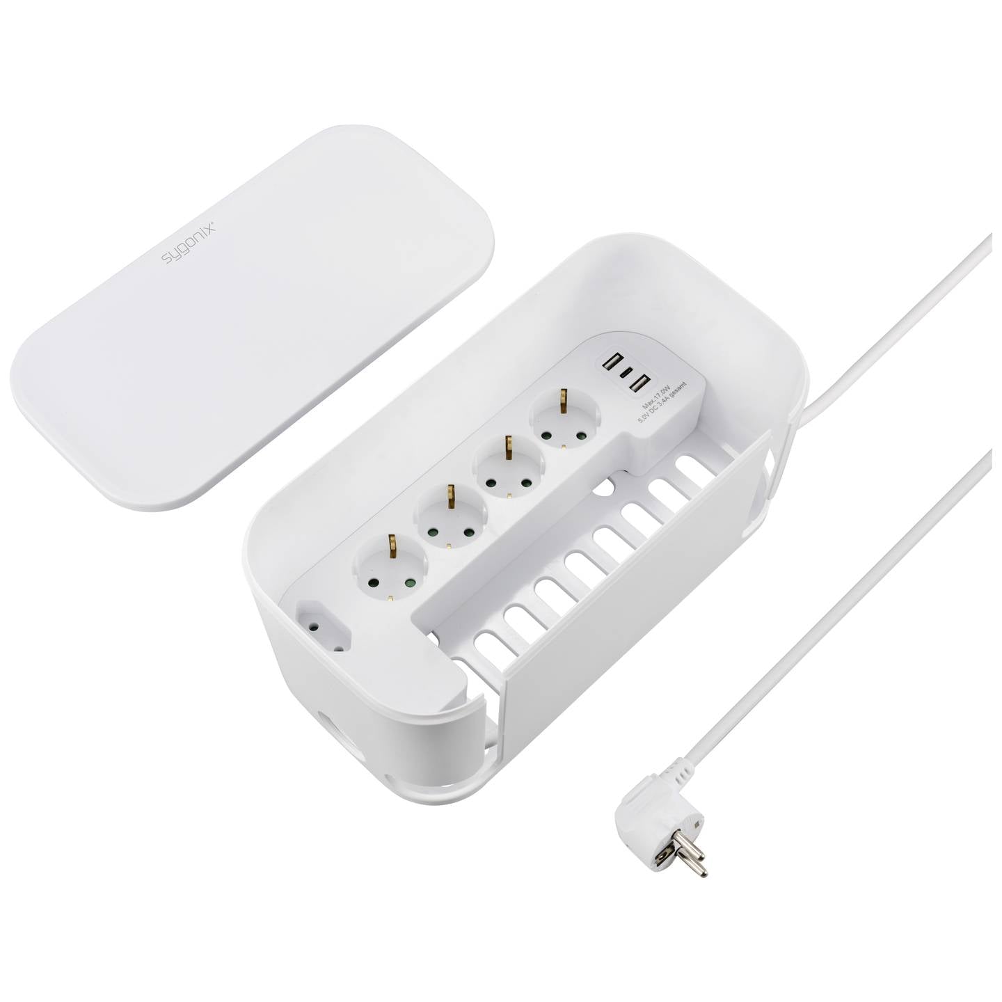 [neuwertig] B-ware Sygonix Steckerbox Steckdosenleiste 5-fach Usb Schutzkontakt Kabelmanagement